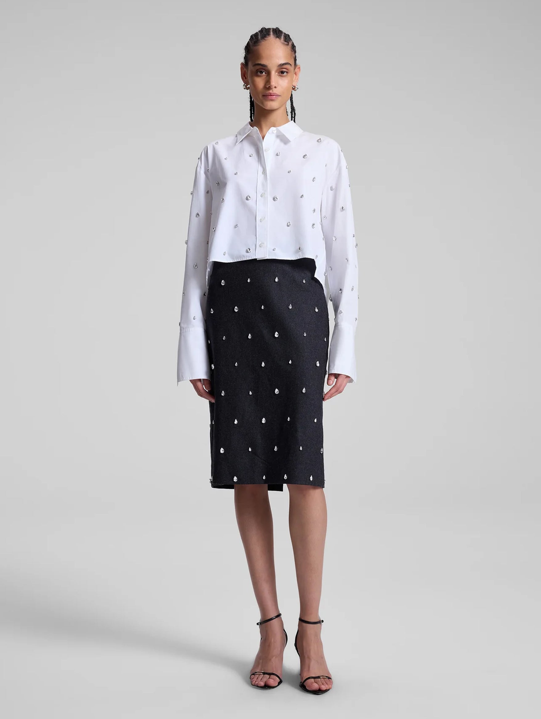 Mackie Embellished Cropped Cotton Shirt in White