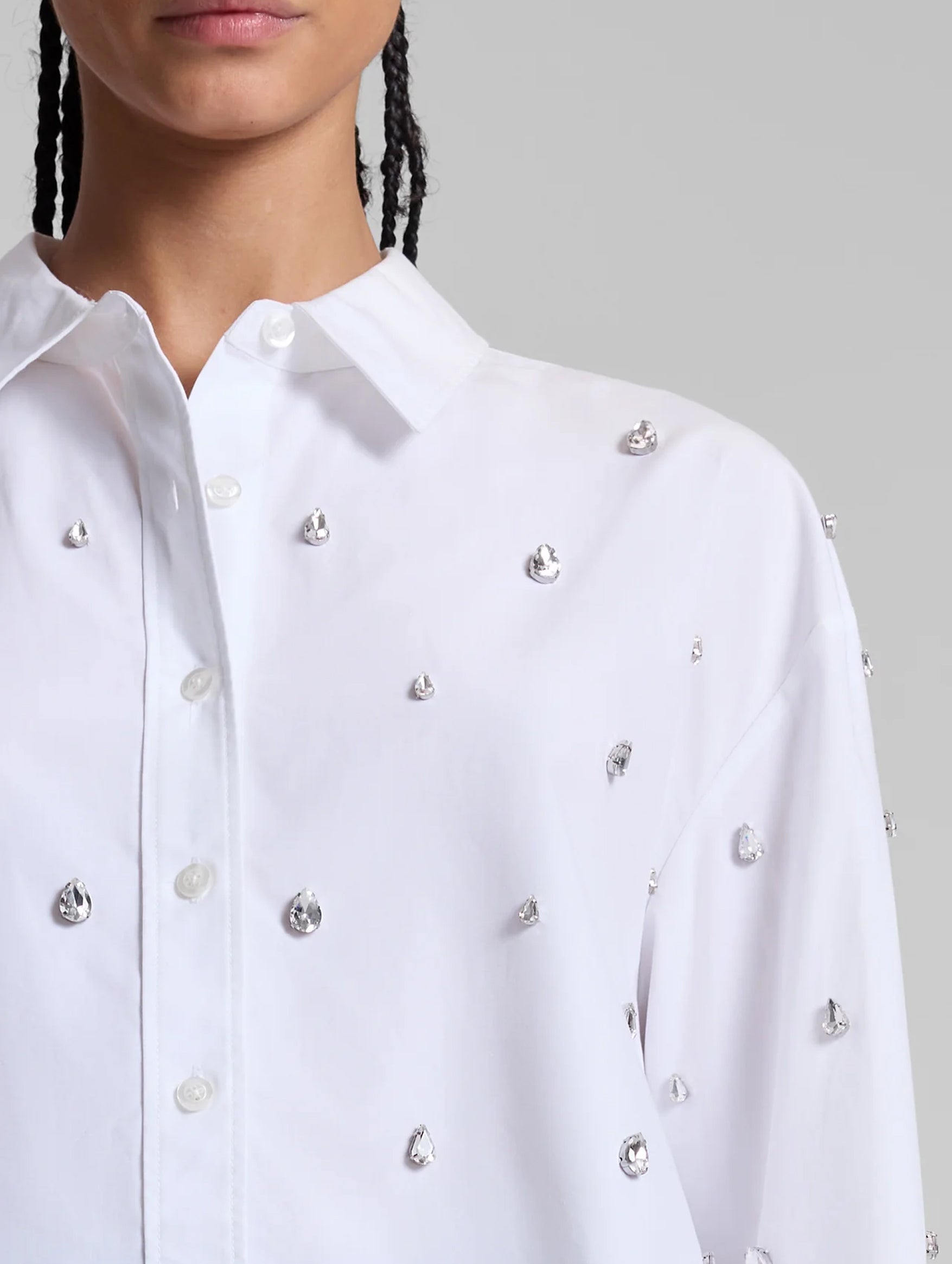 Mackie Embellished Cropped Cotton Shirt in White