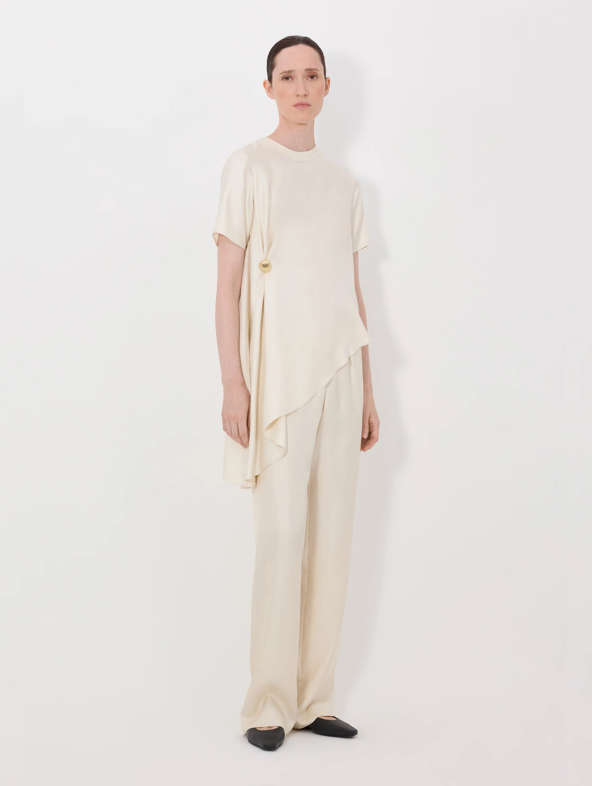Madea Silk Draped Asymmetric Top in Ivory