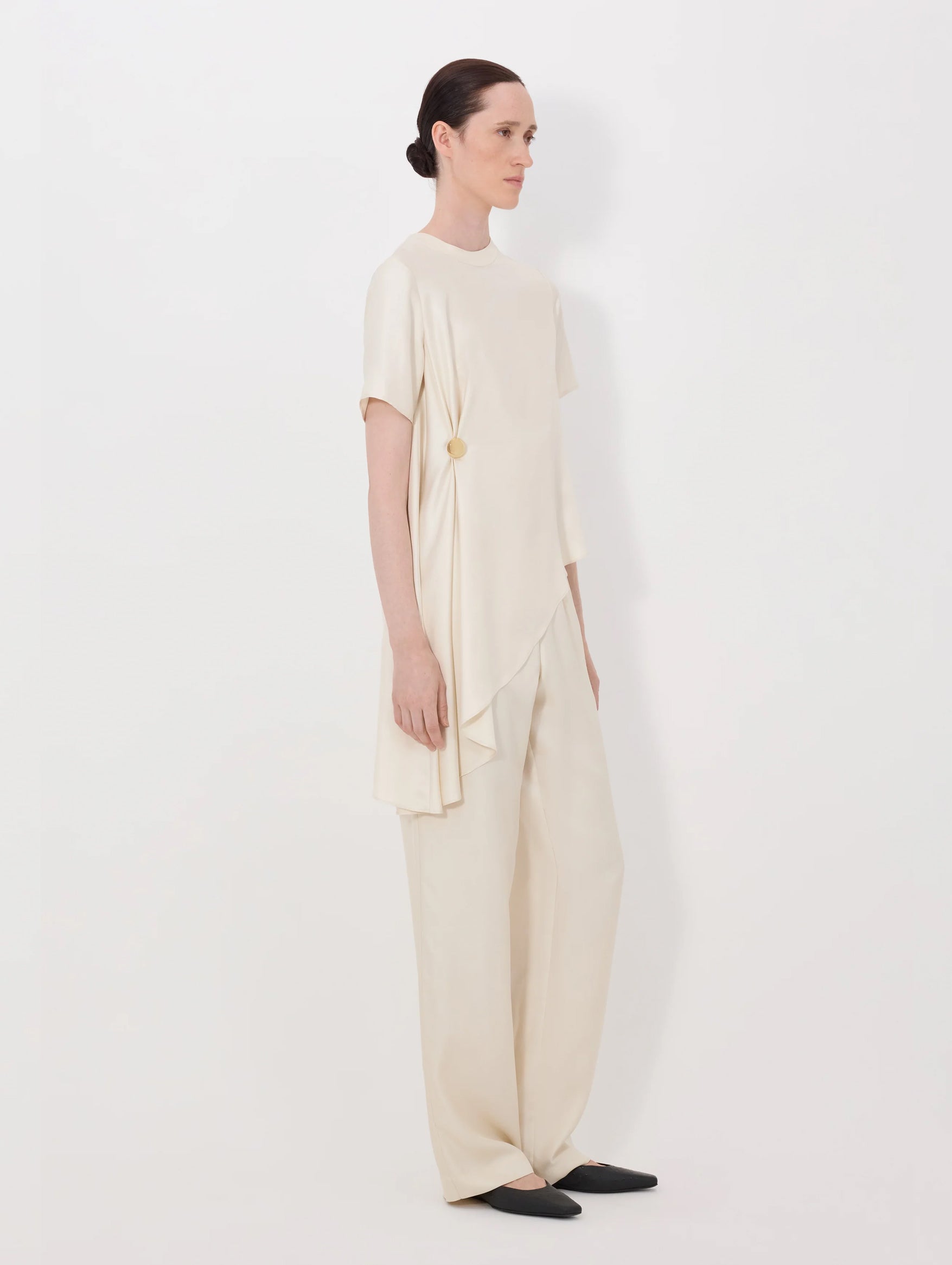Madea Silk Draped Asymmetric Top in Ivory