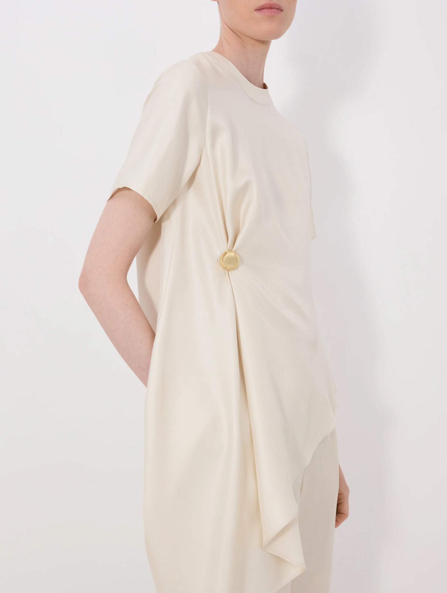Madea Silk Draped Asymmetric Top in Ivory