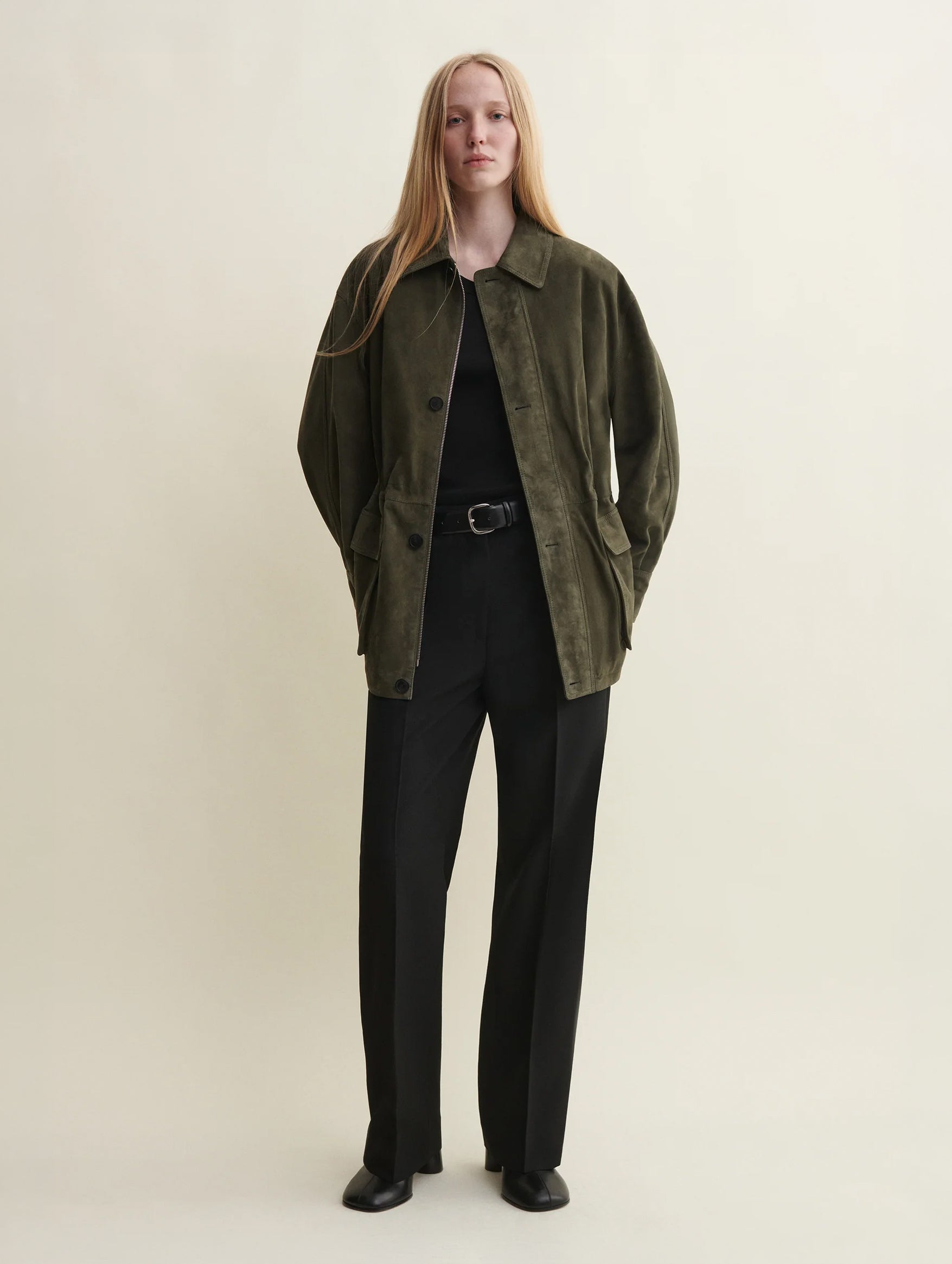 Maeve Suede Jacket in Dark Green
