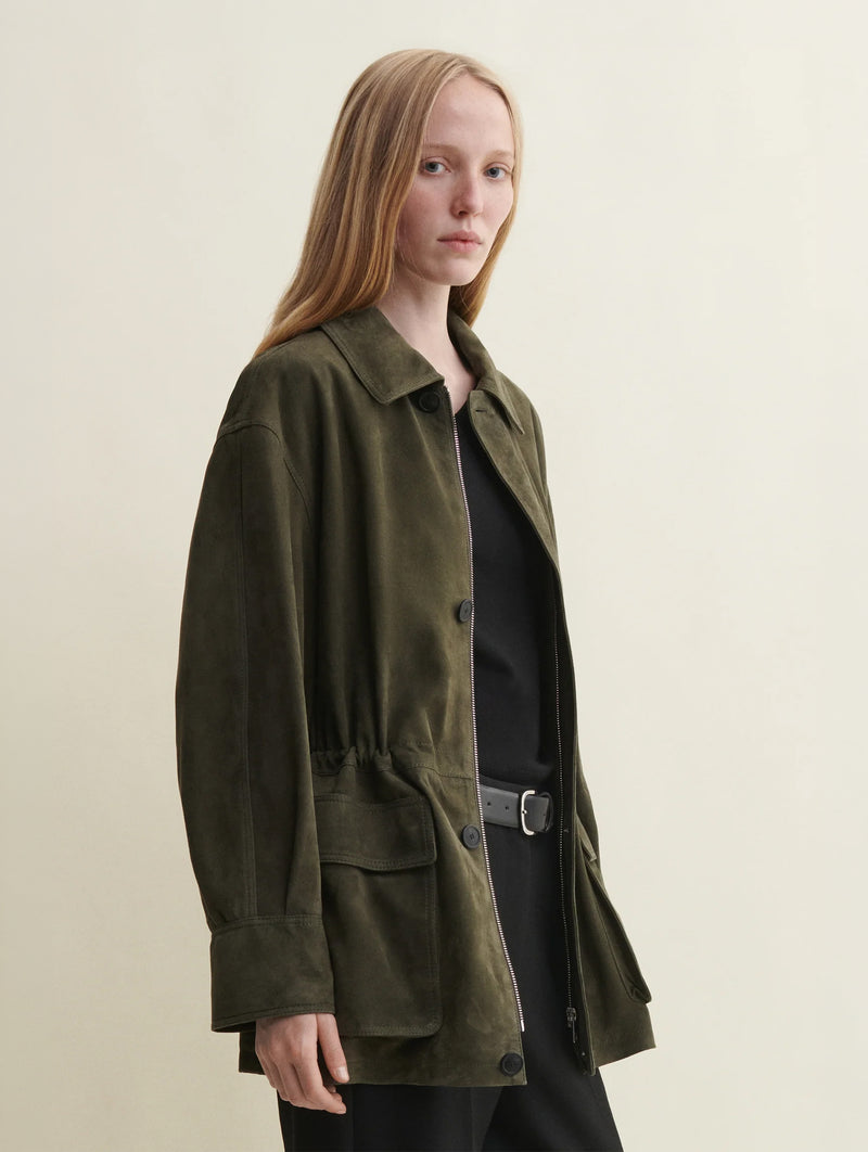 Maeve Suede Jacket in Dark Green