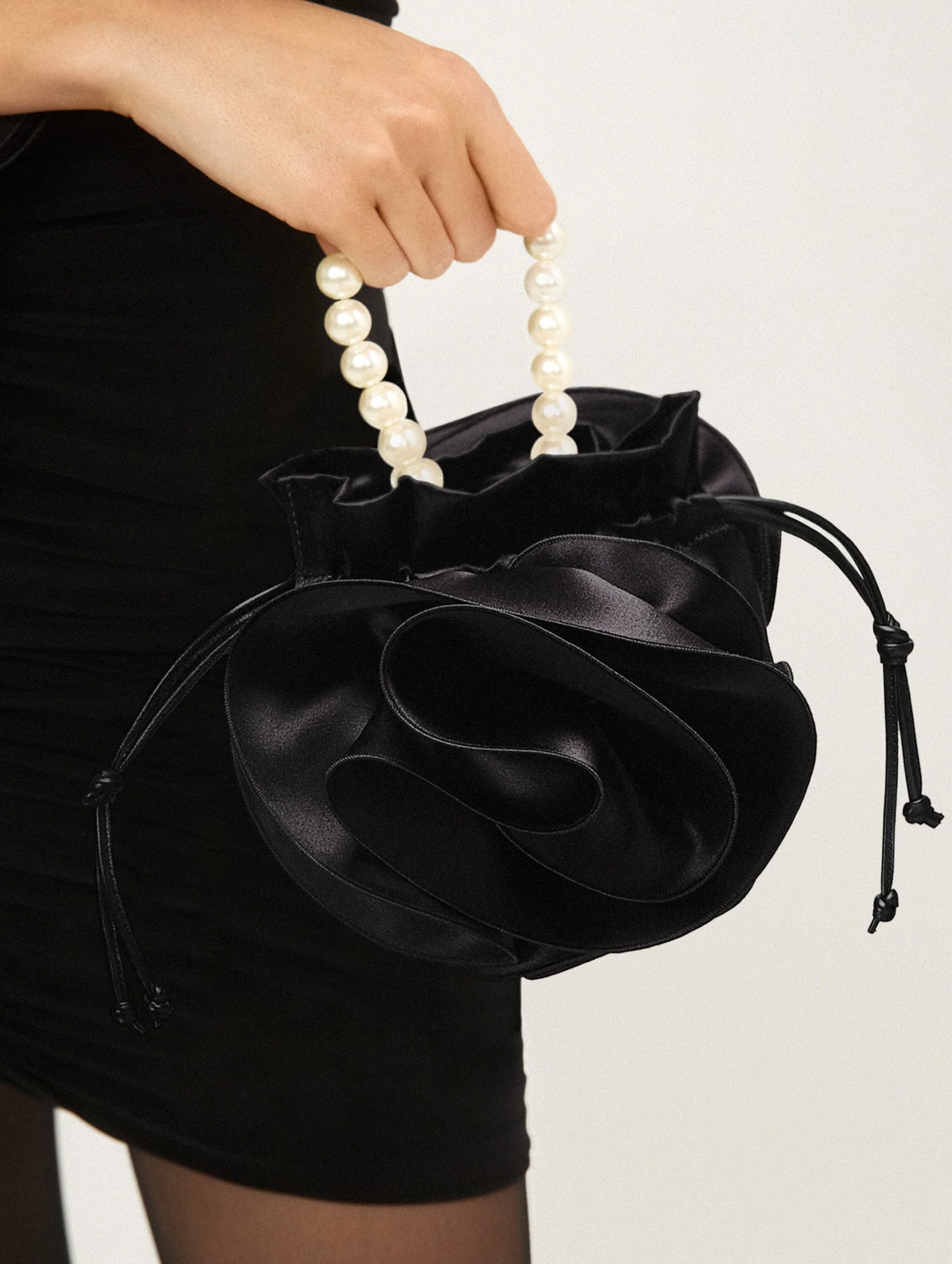 Pearl Magda Bag in Black Satin