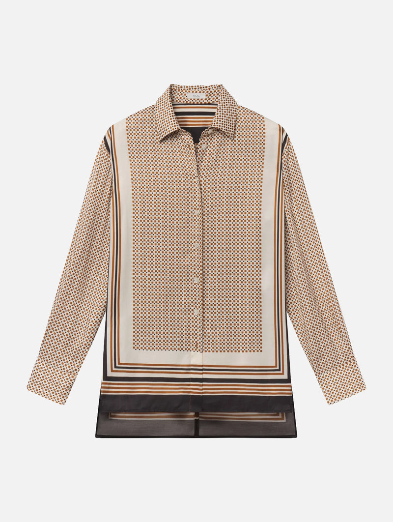 Maisie Scarf Print Shirt in Black & Caramel Dotted
