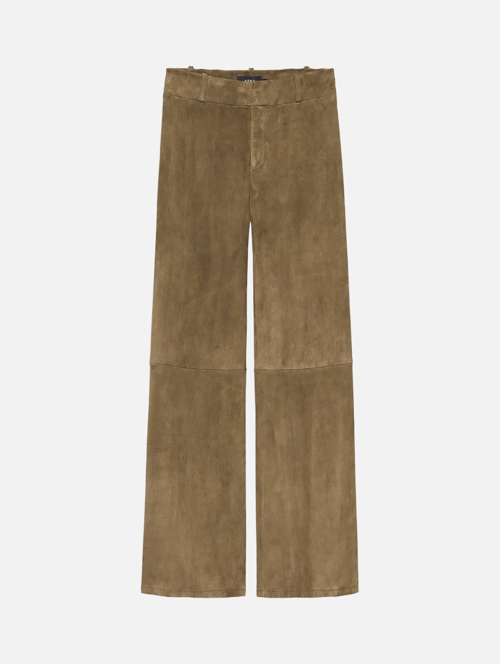 Marina Stretch Suede Trousers in Dark Olive leather