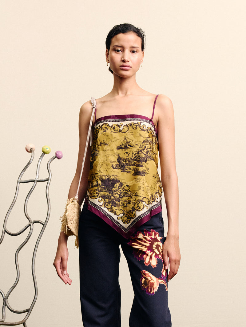 Martos Scarf Top in Gold Print