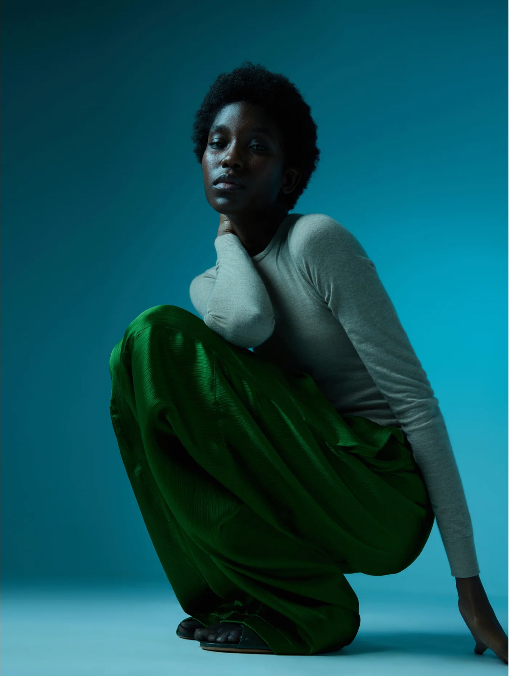 Matte Satin Plisse Winslow Pant in Green