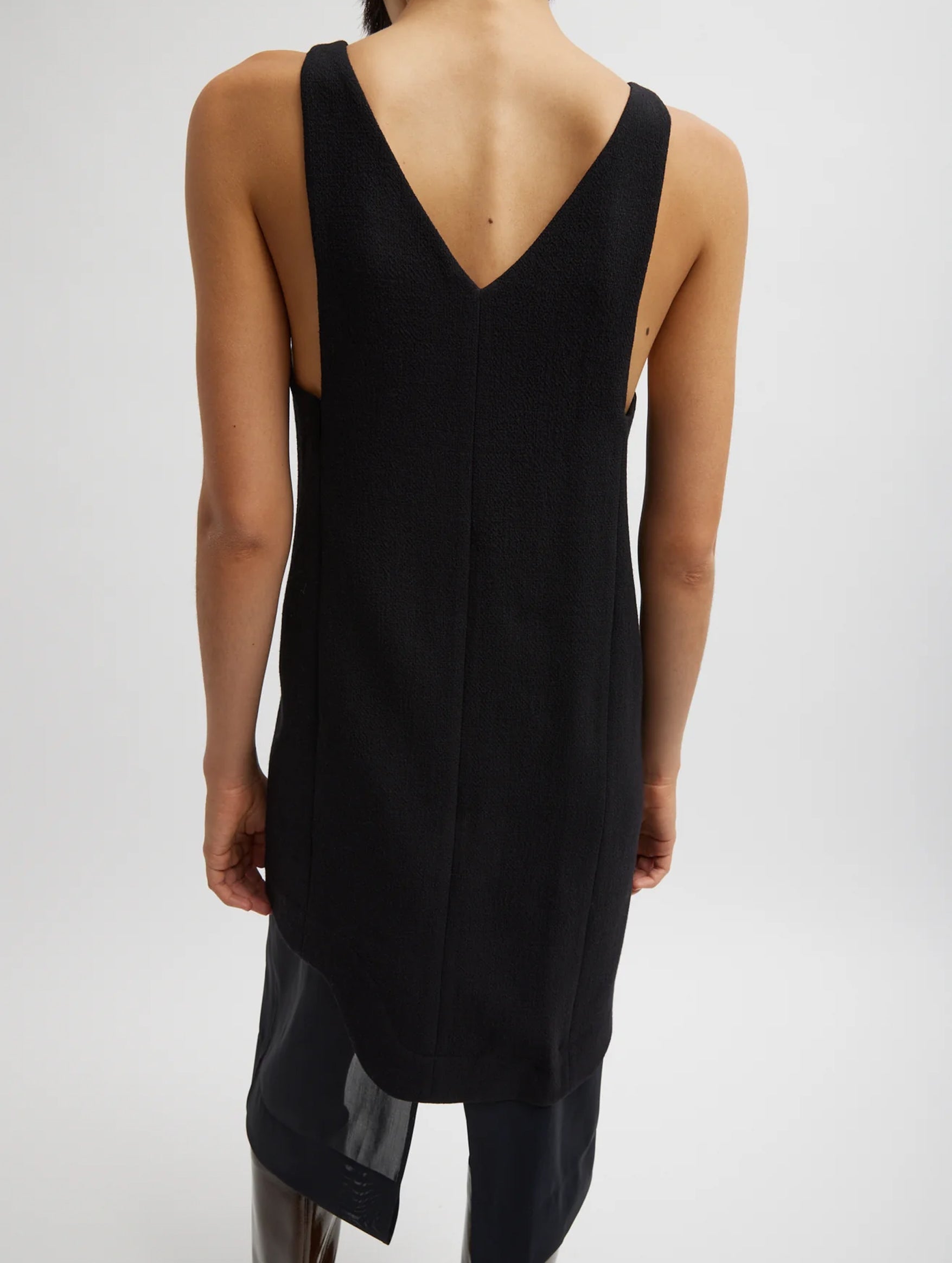 Melee Crepe V-Neck Power Mesh Combo Dress in Black