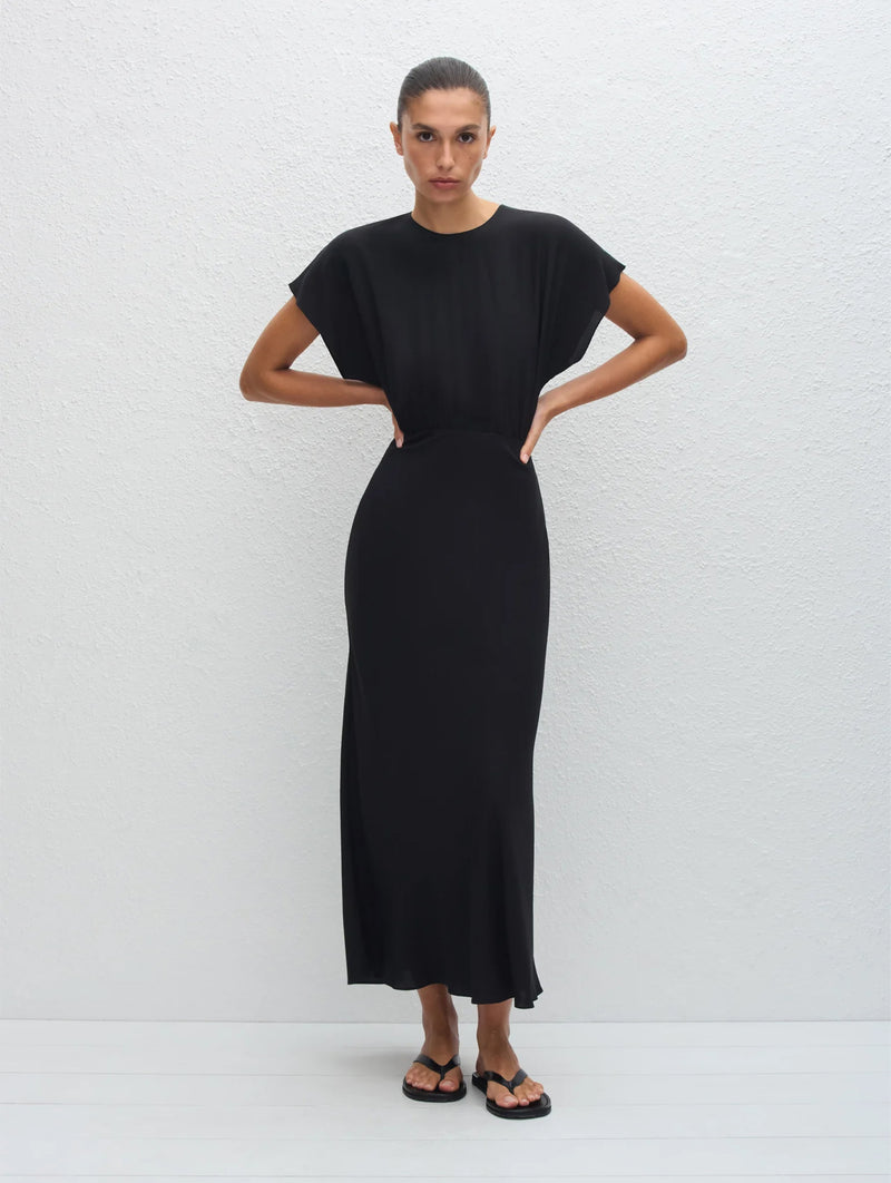 Bias Silk Midi Tee Dress in Black