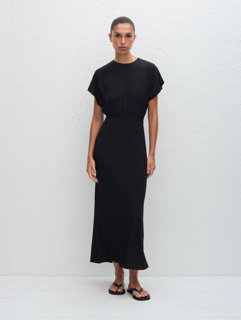 Bias Silk Midi Tee Dress in Black