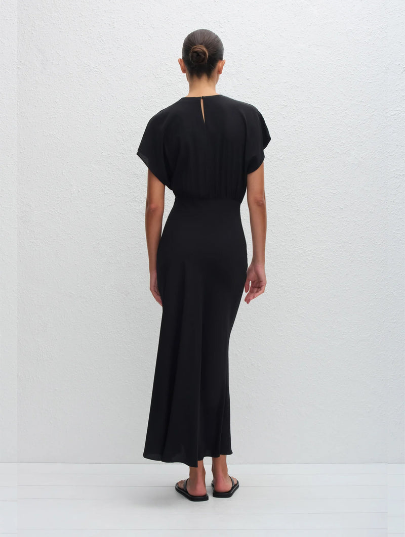Bias Silk Midi Tee Dress in Black