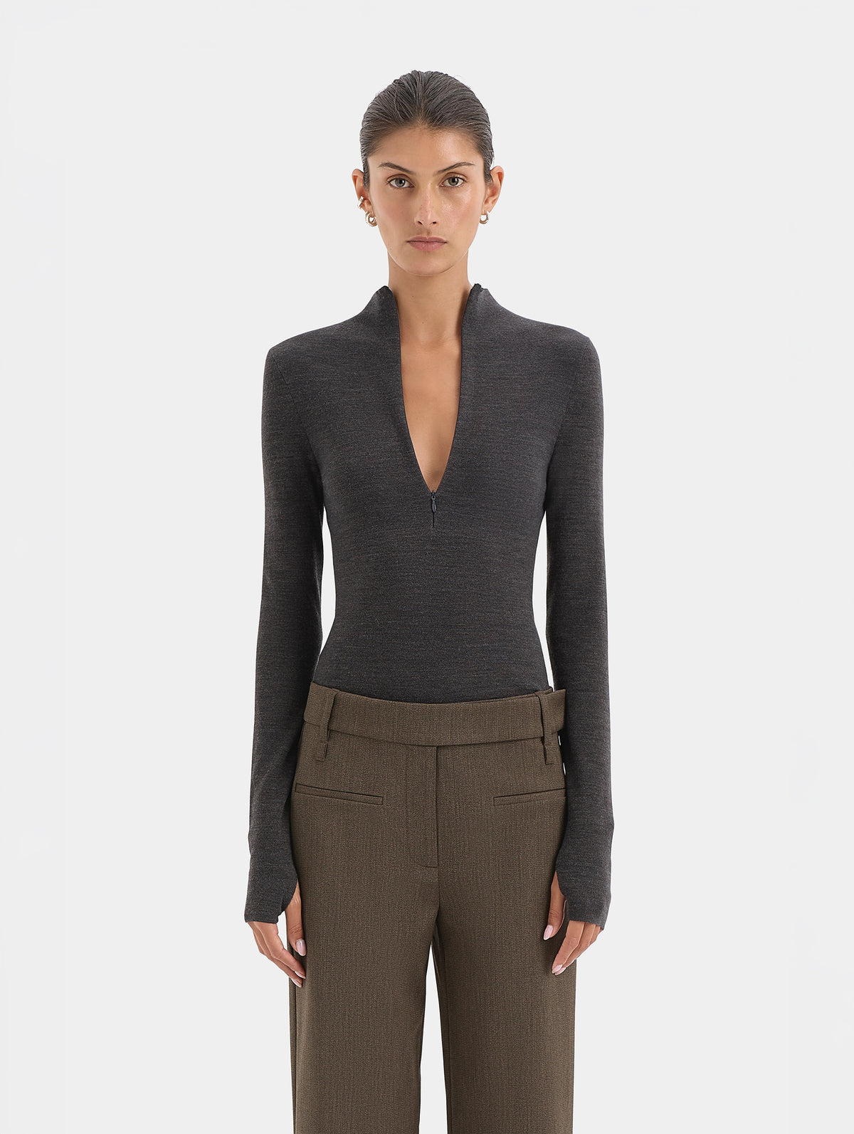 Mikkel Zip Long Sleeve Top in Marle