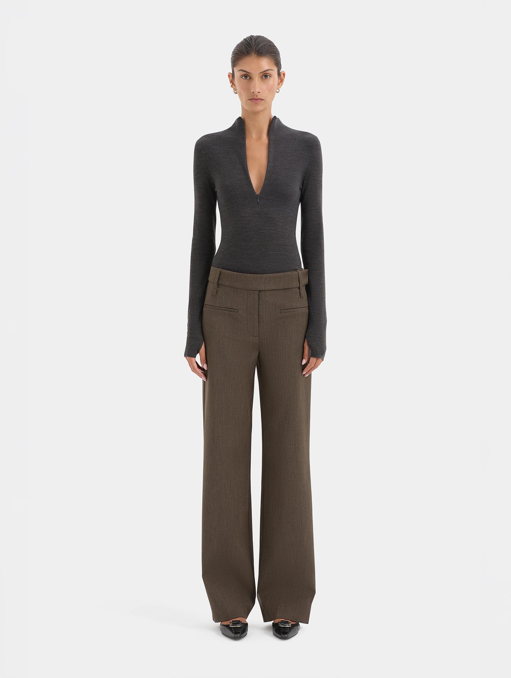 Mikkel Zip Long Sleeve Top in Marle