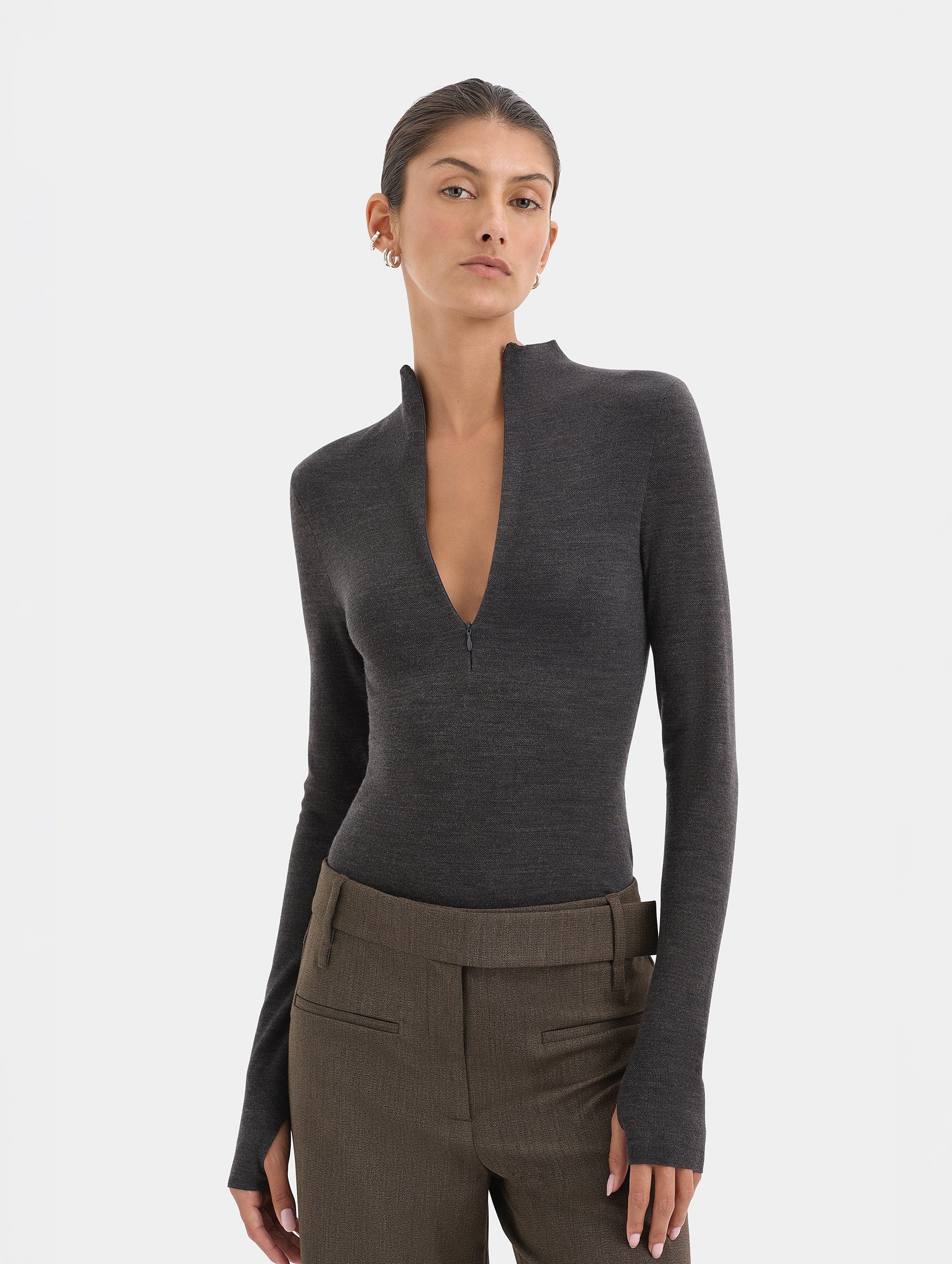 Mikkel Zip Long Sleeve Top in Marle