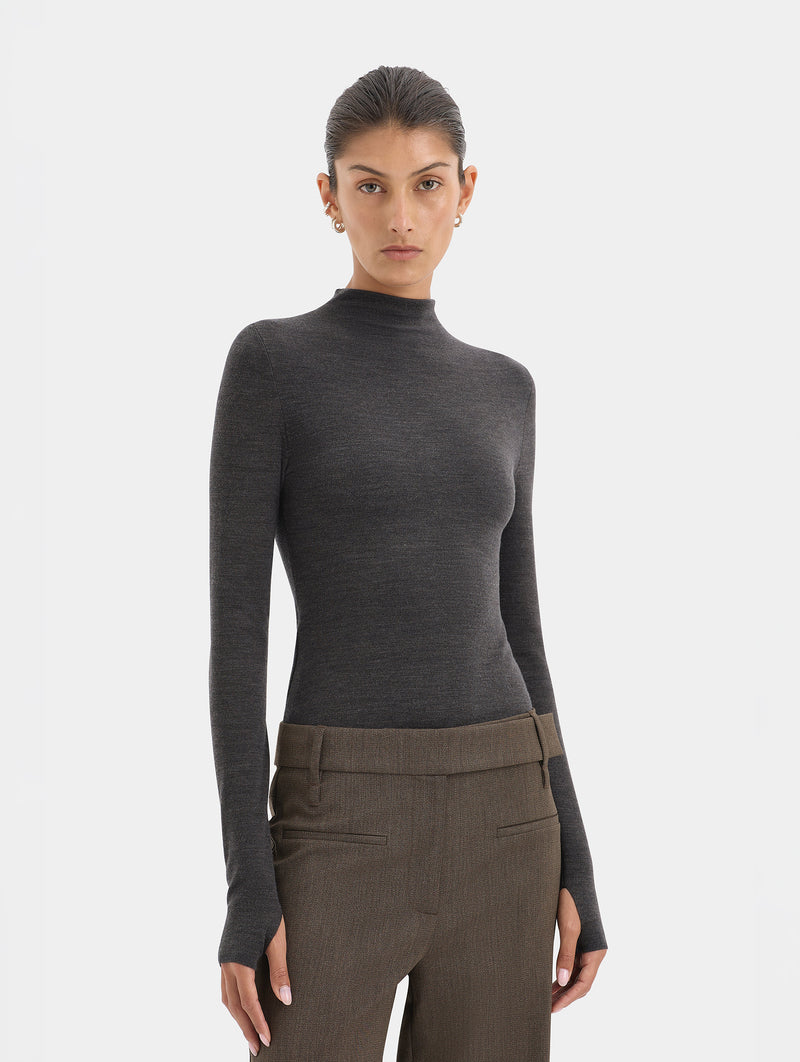 Mikkel Zip Long Sleeve Top in Marle