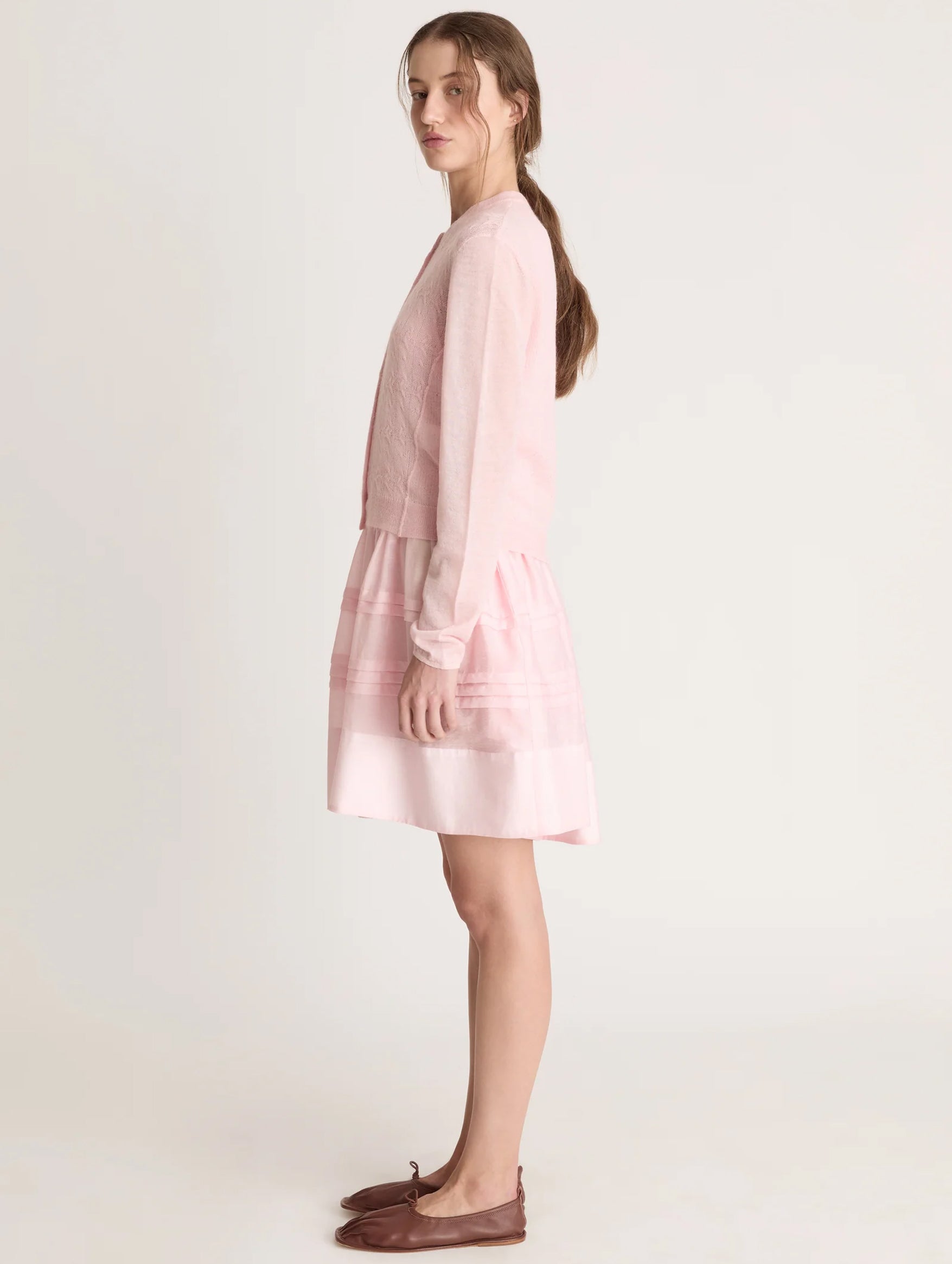 Mila Contrast Cardigan in Baby Pink