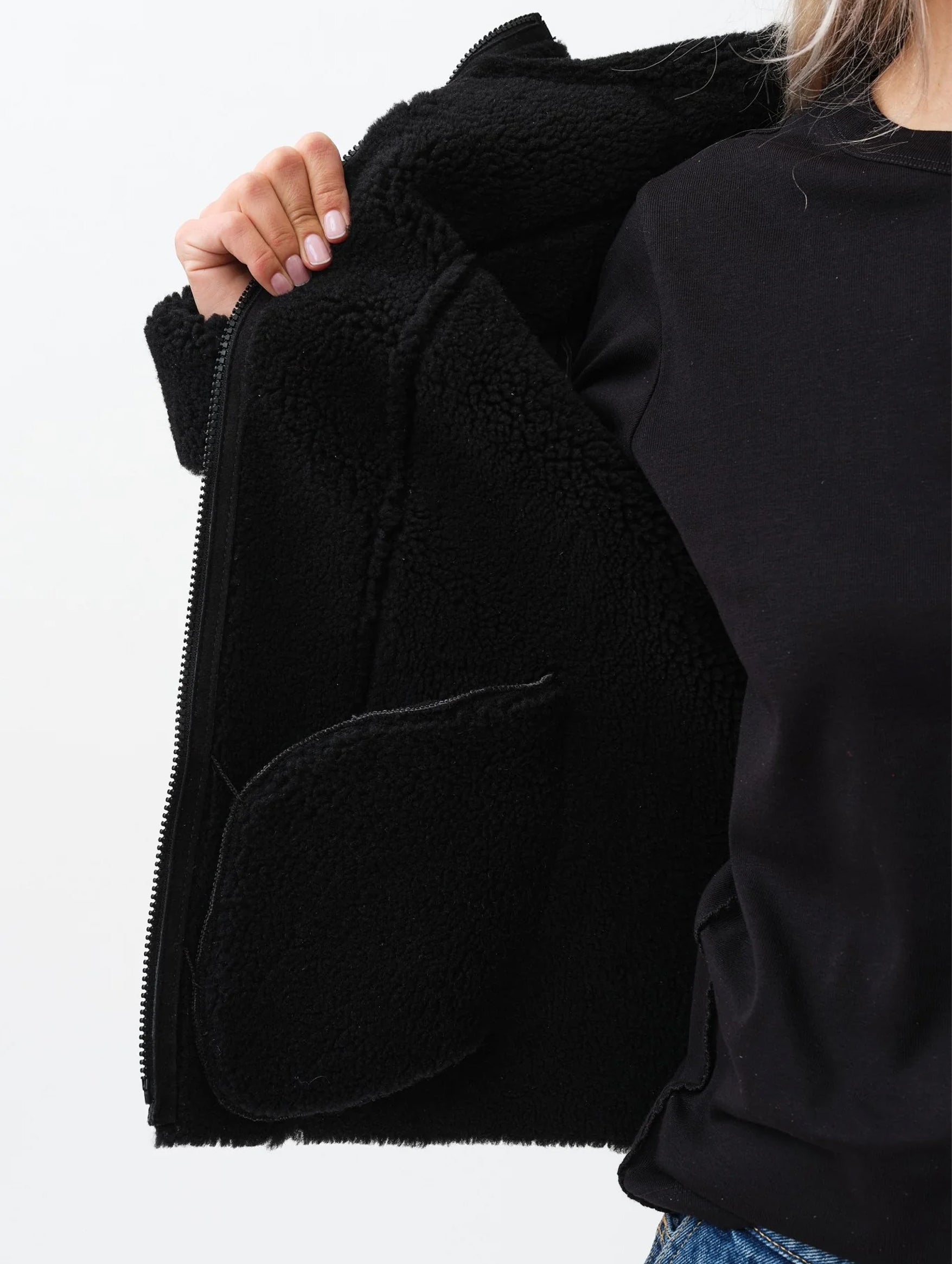 Milena Jacket in Black Shearling