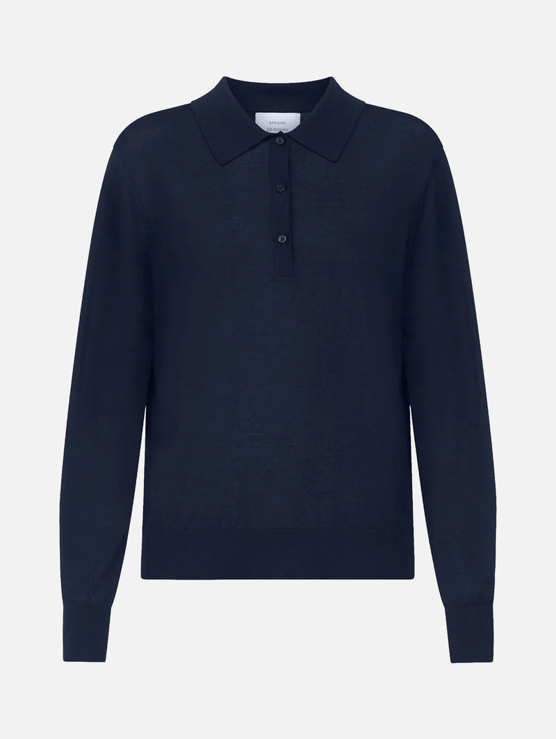 Miles Long Sleeve Polo in Navy