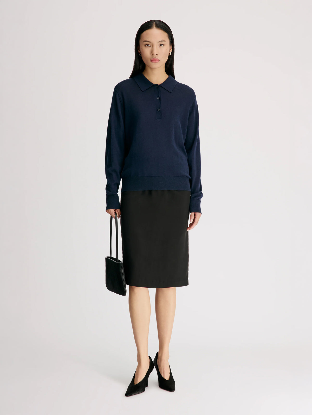 Miles Long Sleeve Polo in Navy