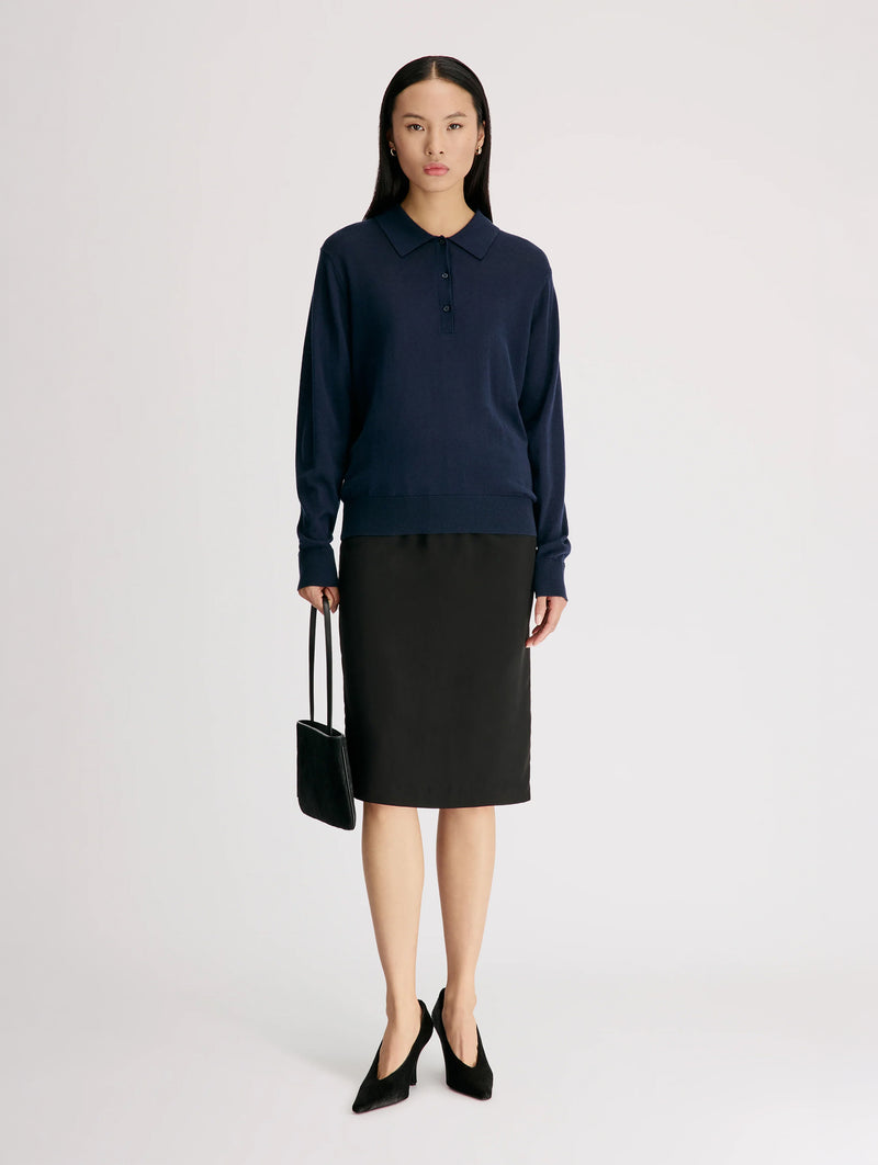 Miles Long Sleeve Polo in Navy