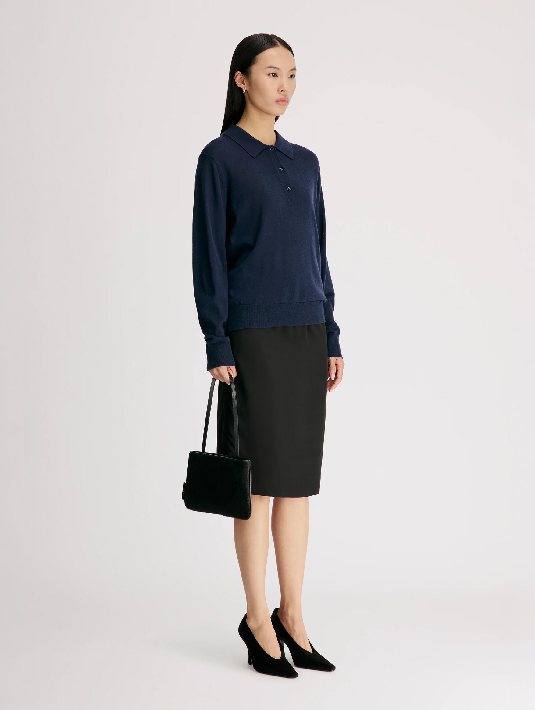 Miles Long Sleeve Polo in Navy