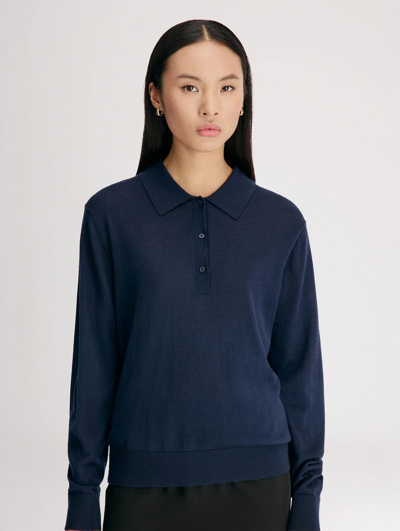 Miles Long Sleeve Polo in Navy