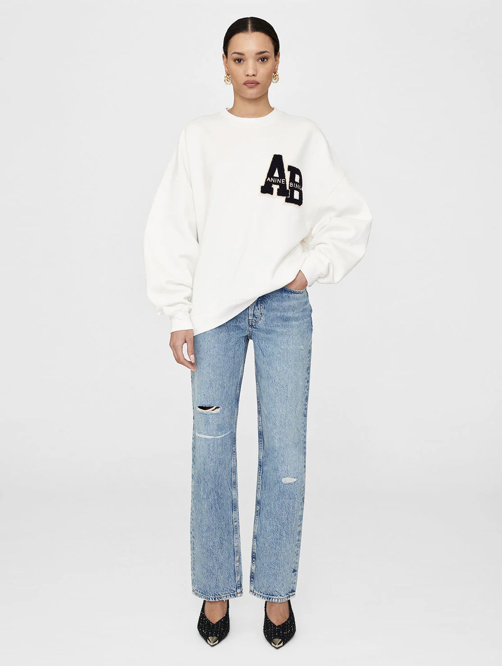 Miles Letterman Oversized Sweater in Off White