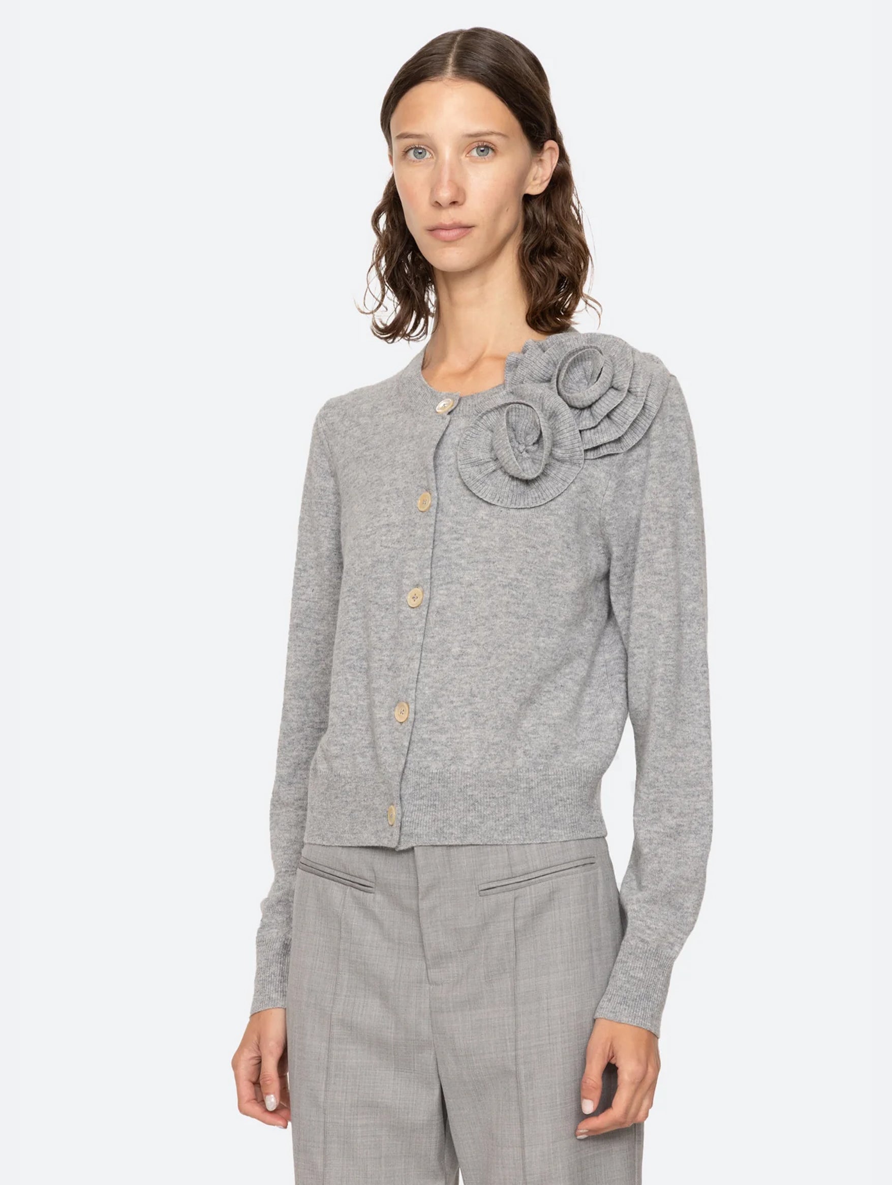 Minette Flower Cardigan in Grey Grey
