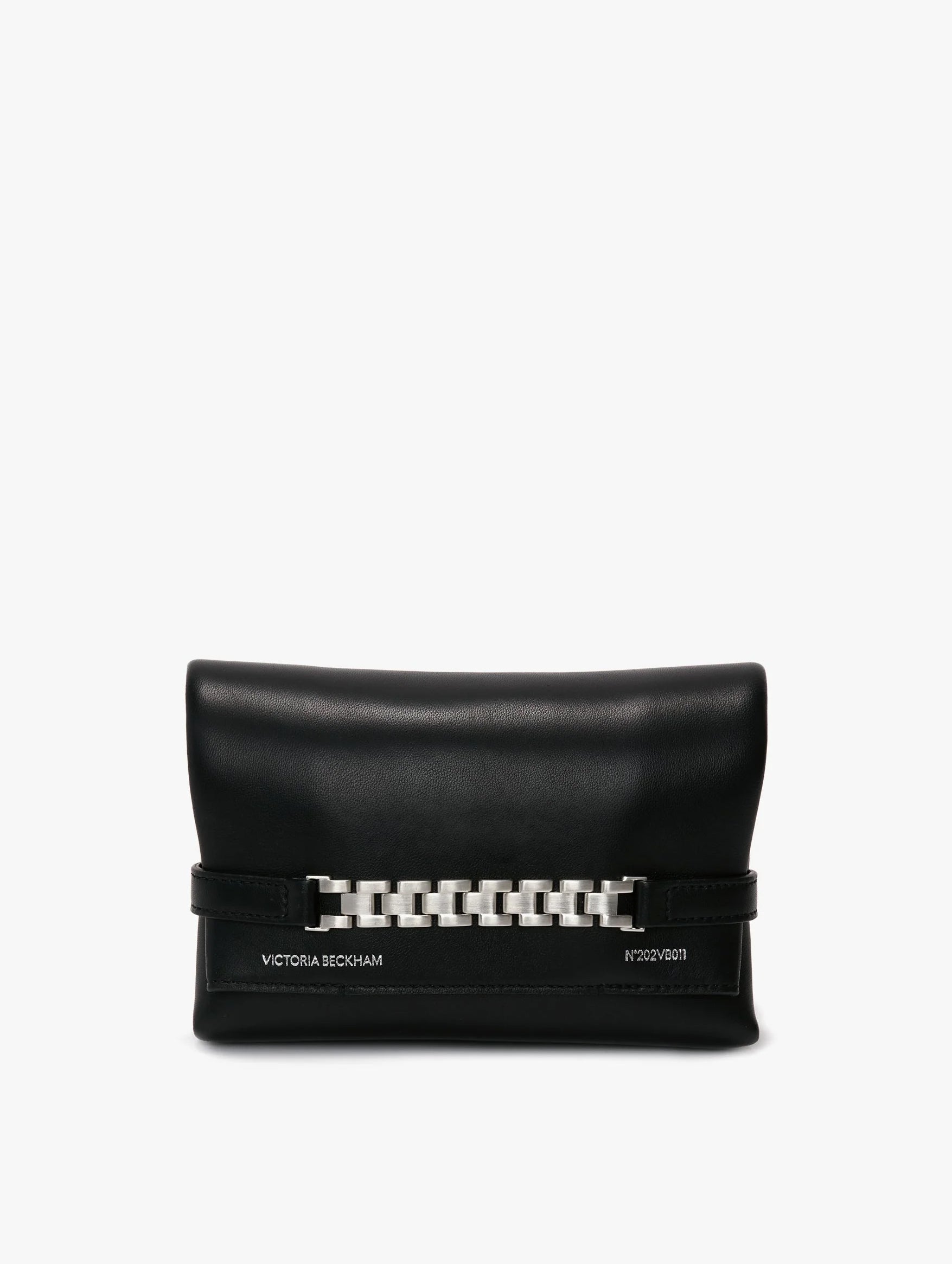 Mini Chain Pouch with Long Strap Silver Chain in Black