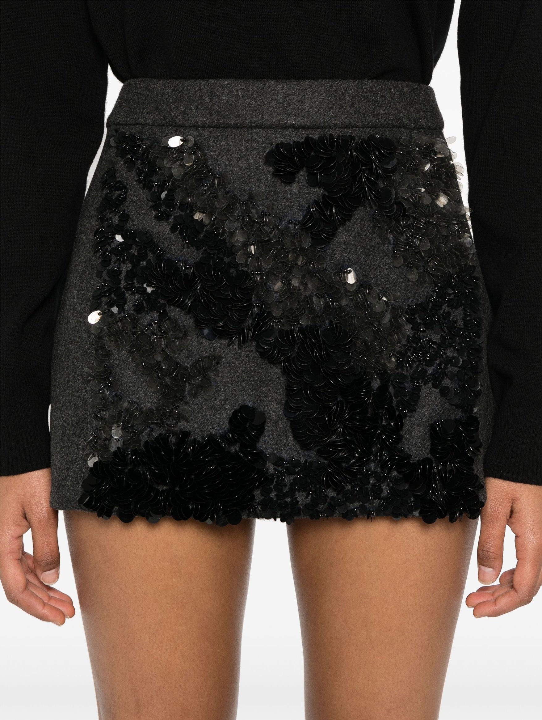 Sequined Mélange-effect Mini Skirt in Black