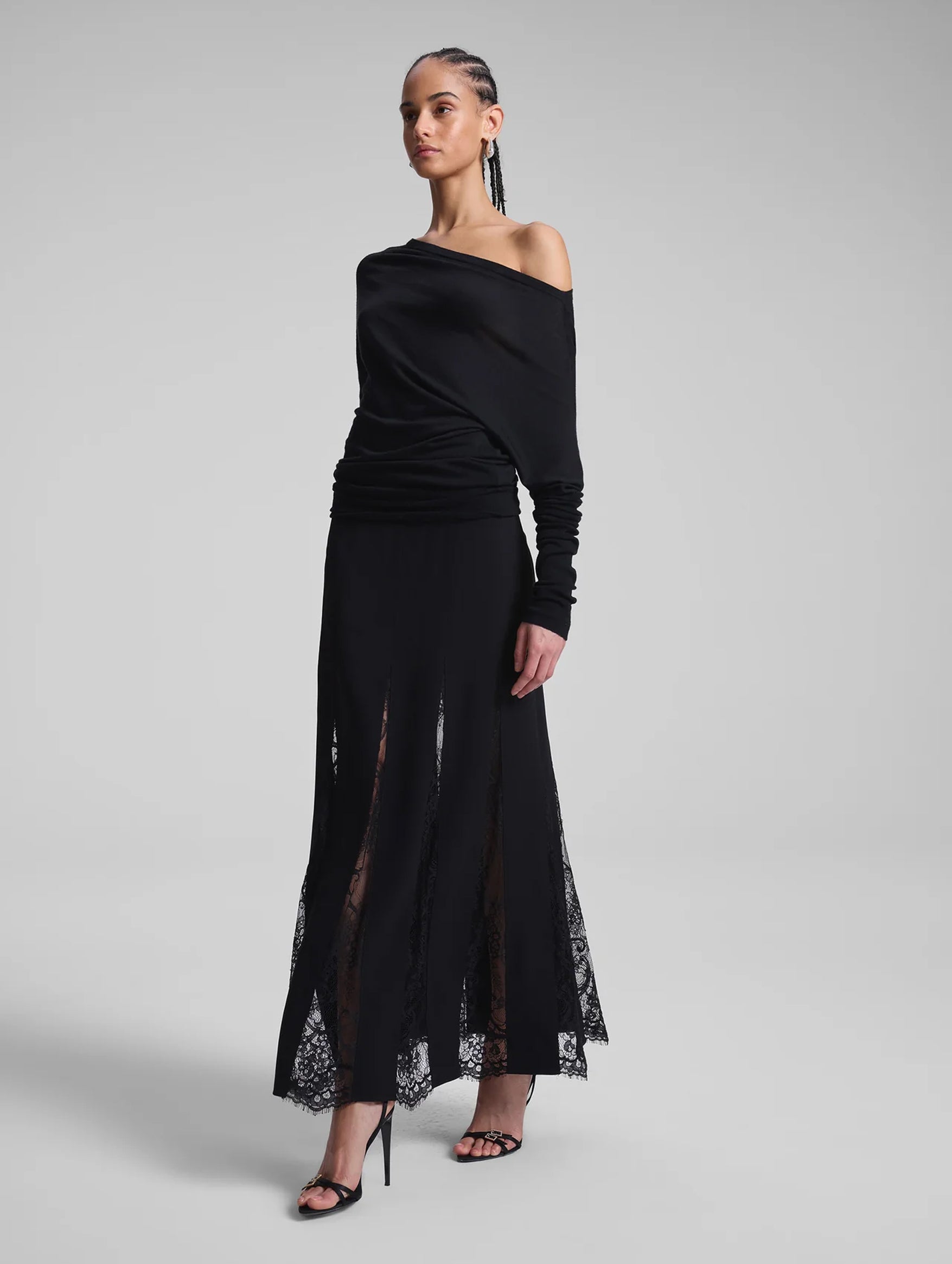 Mira Lace Midi Skirt in Black