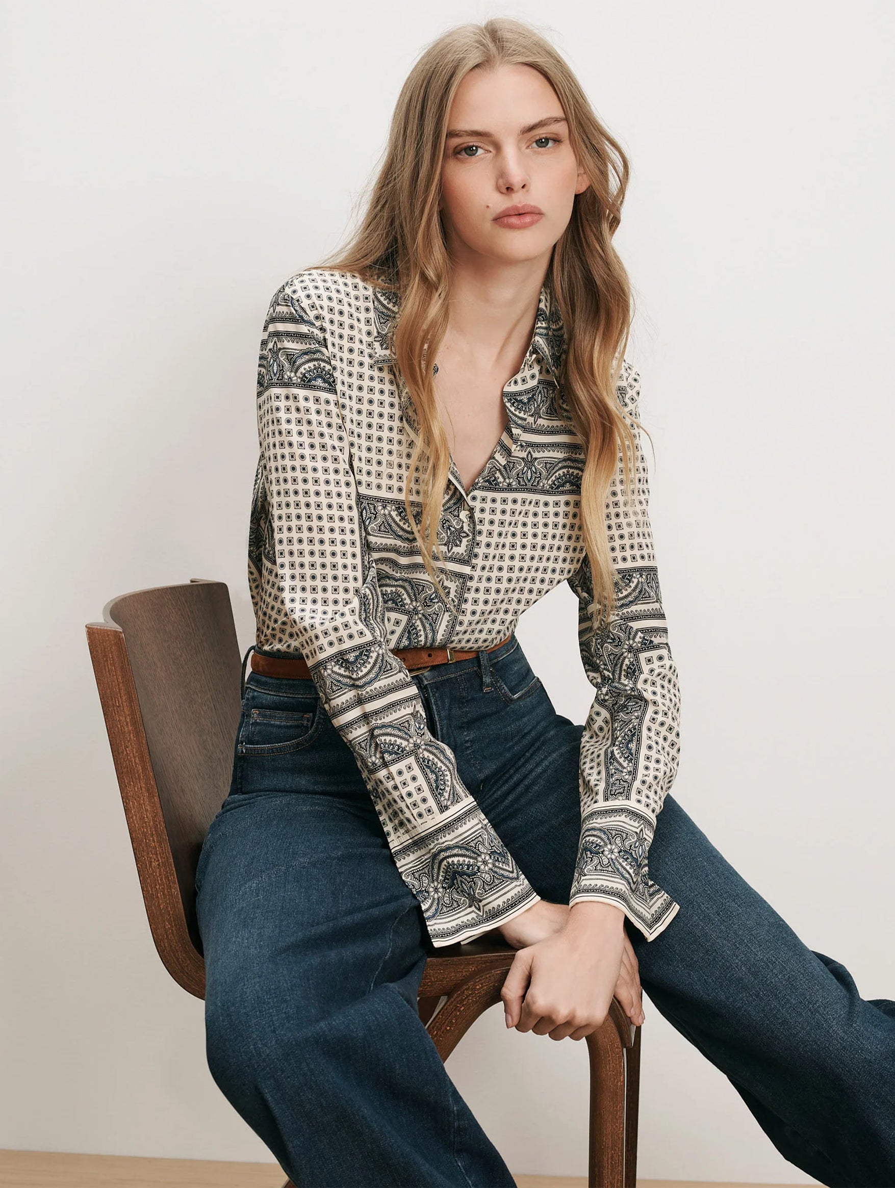 Monique Shirt in Ecru Teal Multi