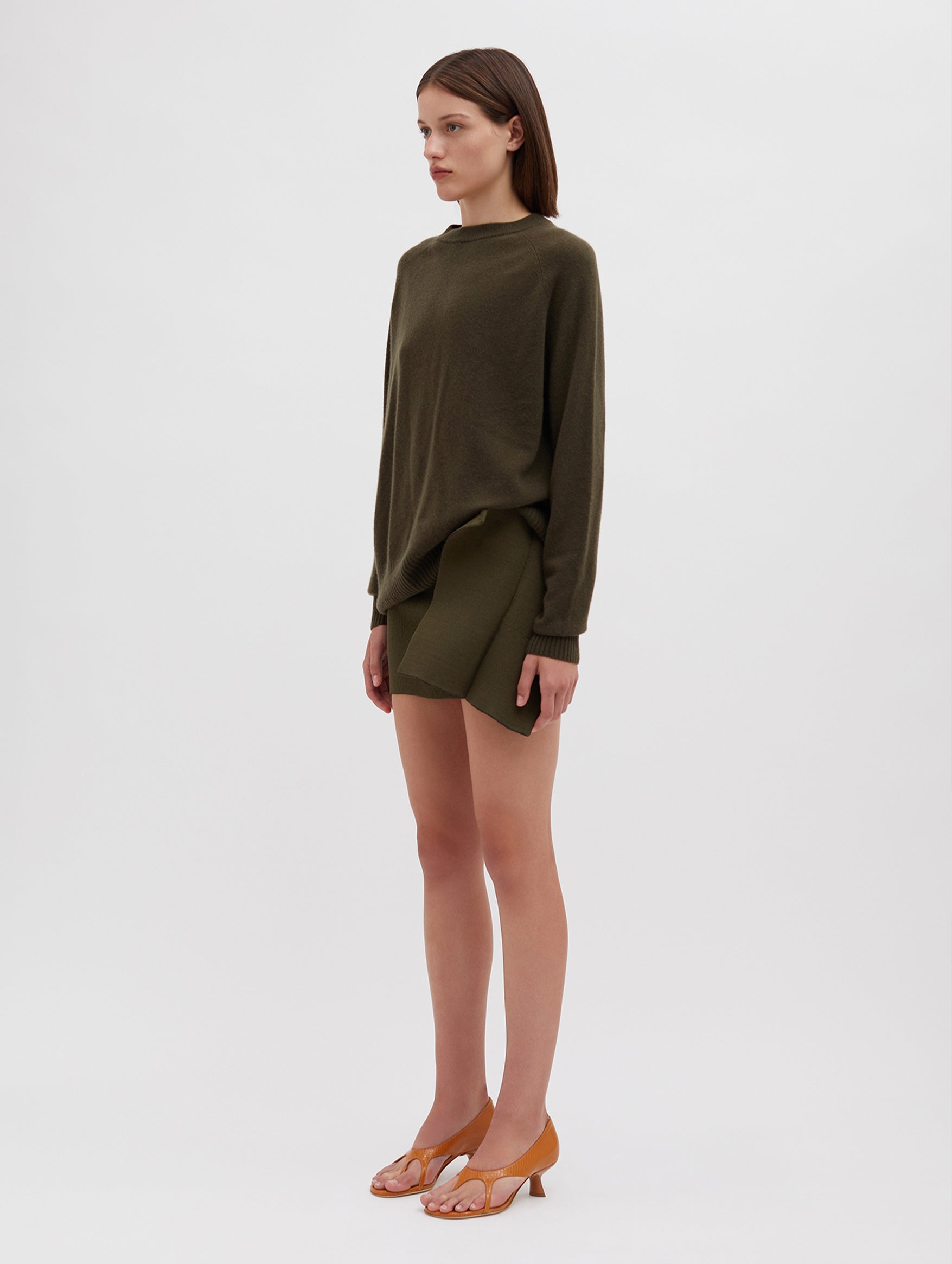 Monument Open Twist Cashmere Sweater in Khaki