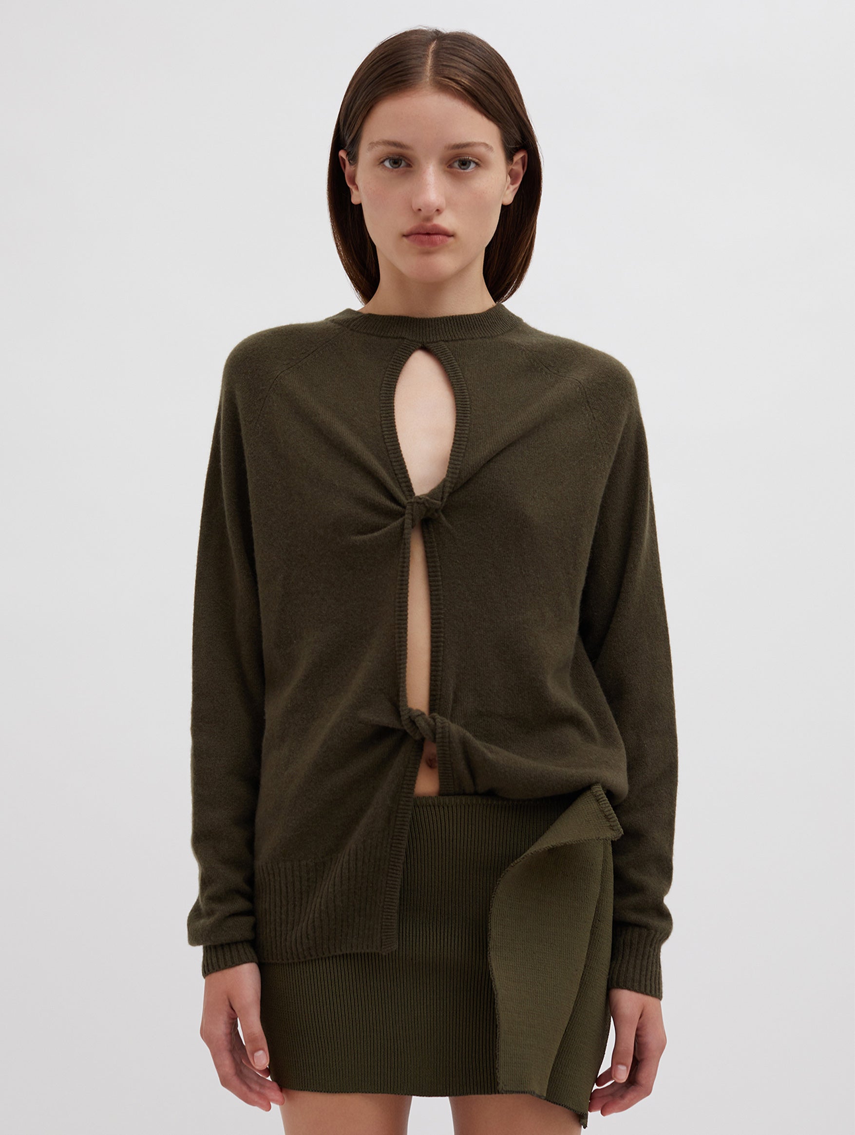 Monument Open Twist Cashmere Sweater in Khaki