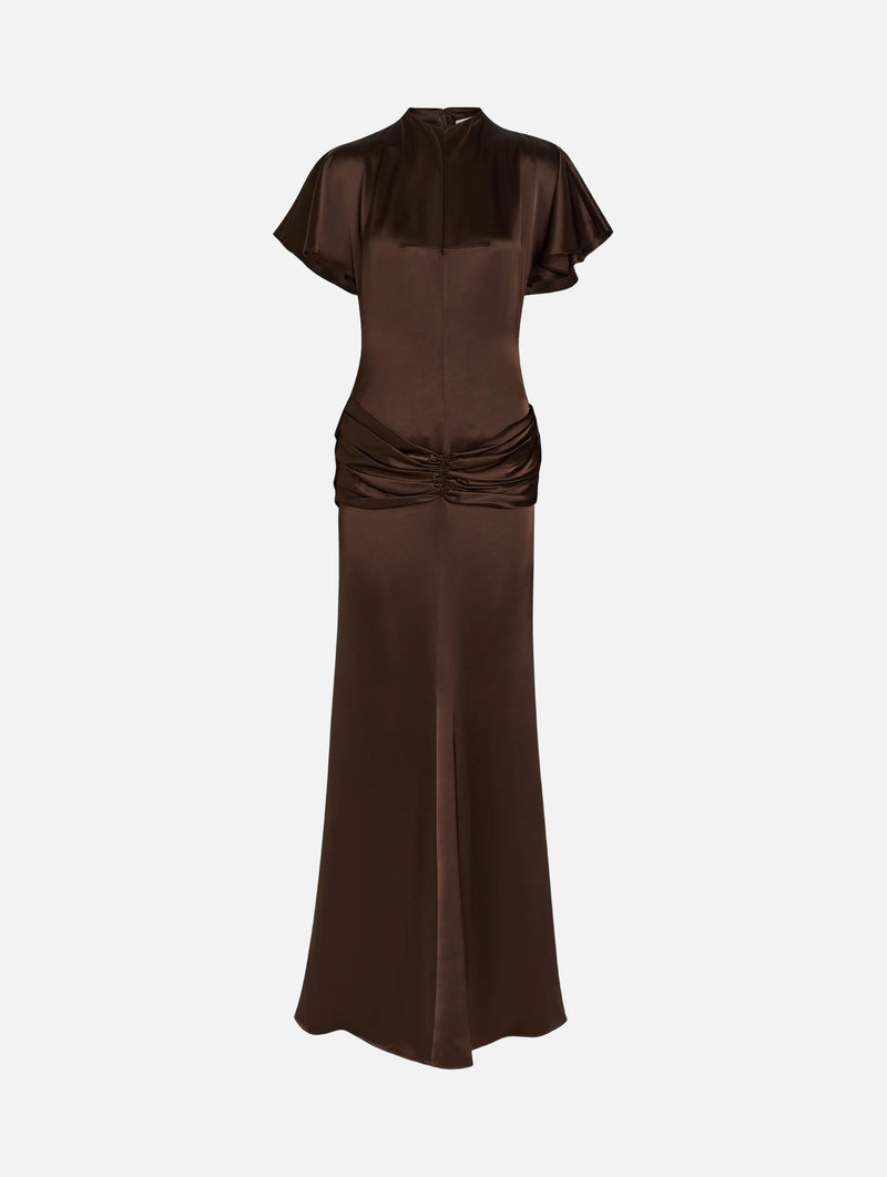 Myra Double Satin Maxi Dress In Brown