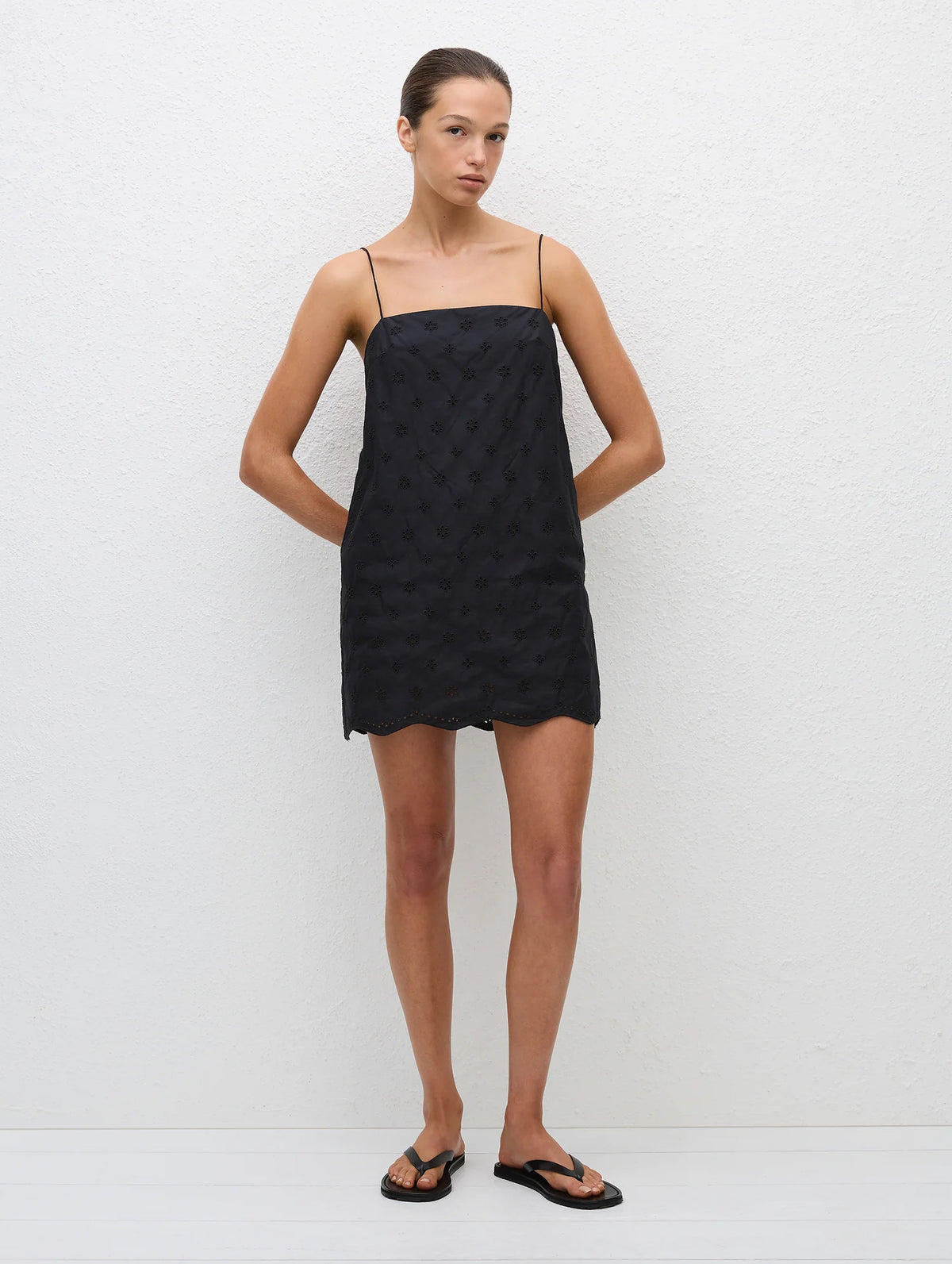 Broderie Shift Mini Dress in Black