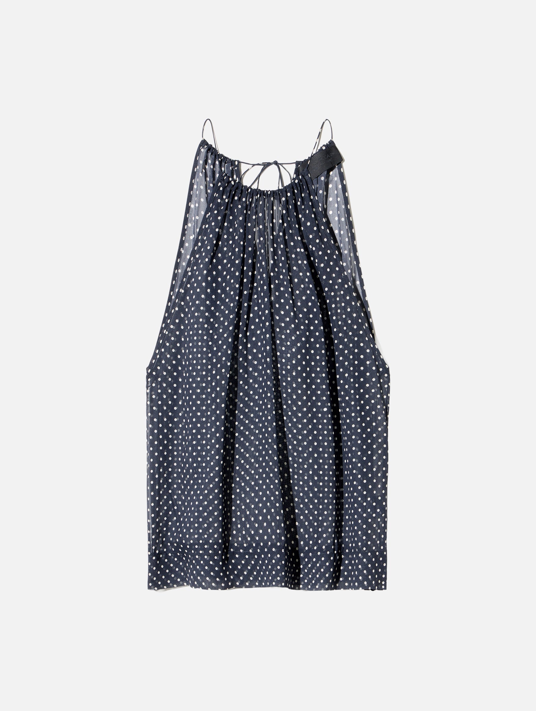 Nikki Halterneck Silk Top in Obsidian Ivory Polka Dot