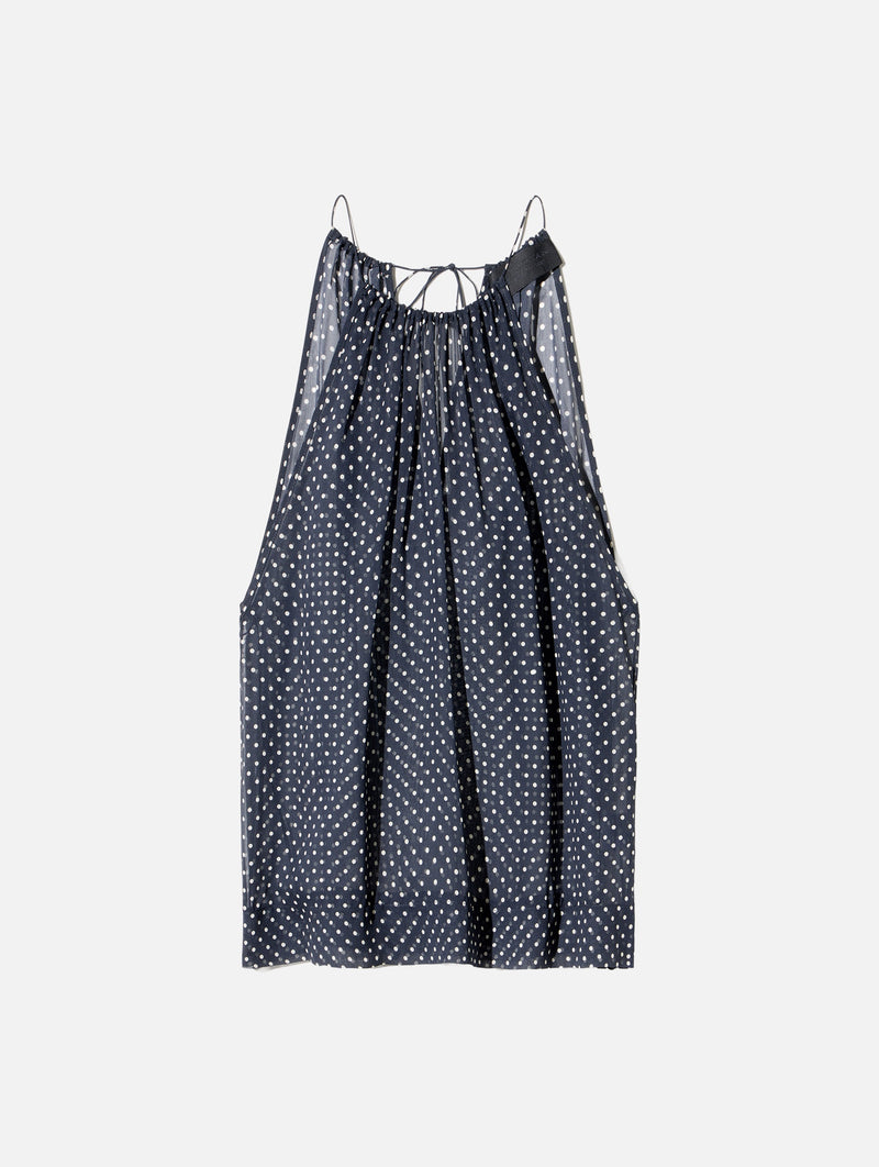 Nikki Halterneck Silk Top in Obsidian Ivory Polka Dot