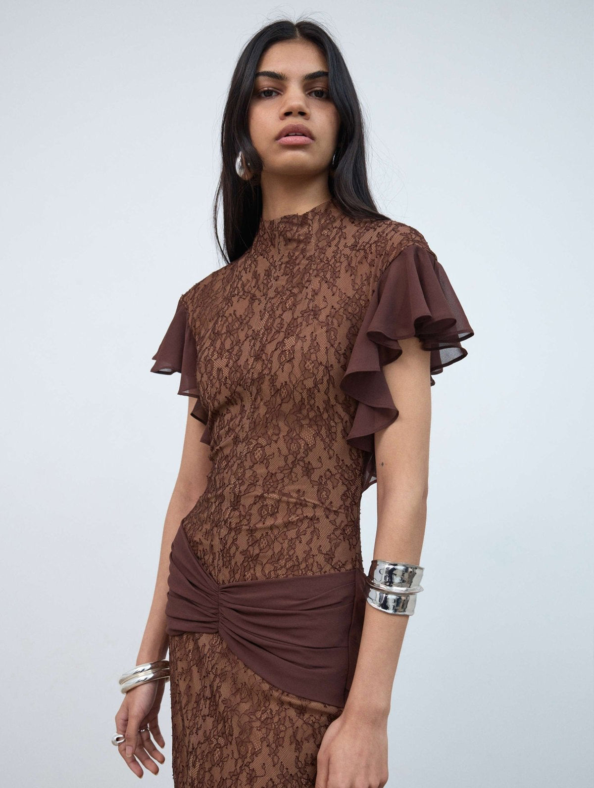 Noor Lace Maxi Dress In Brown