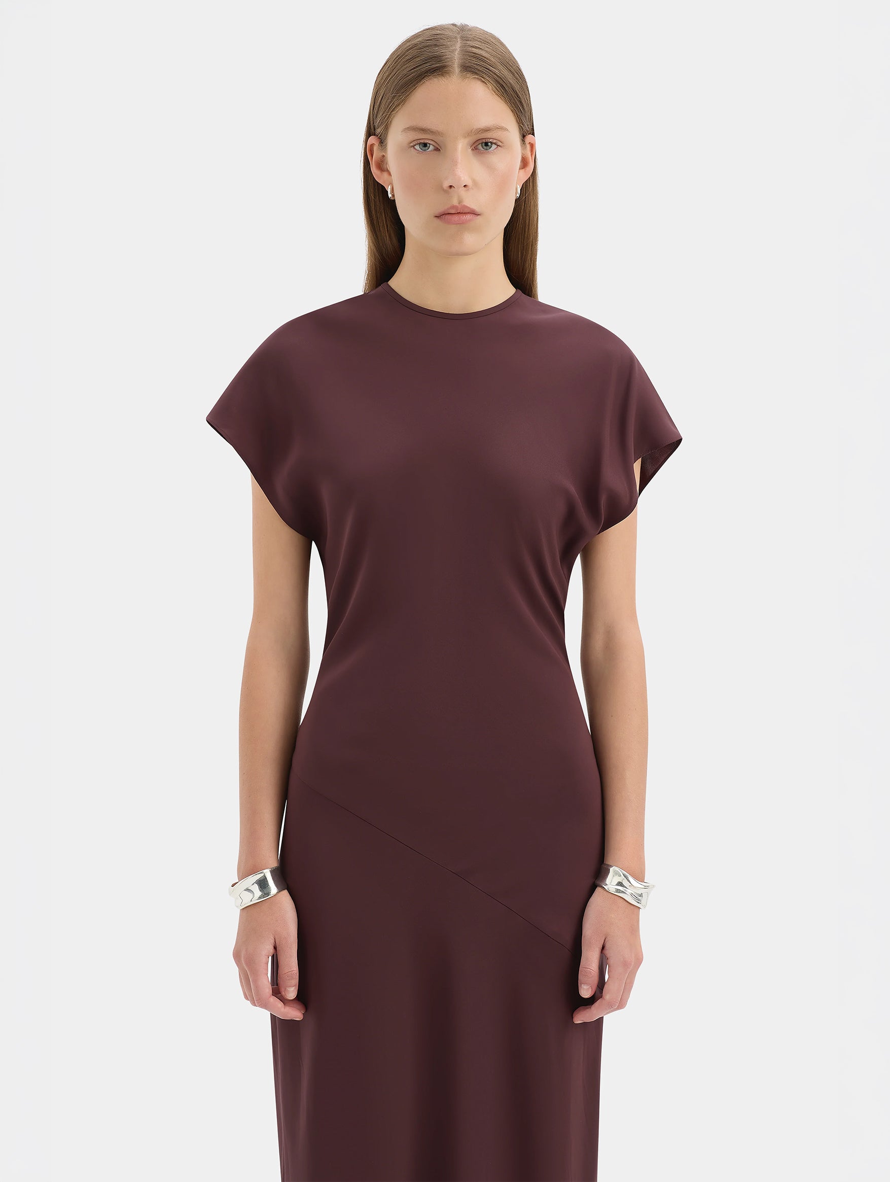 Noria Sleeved Gown in Dark Plum