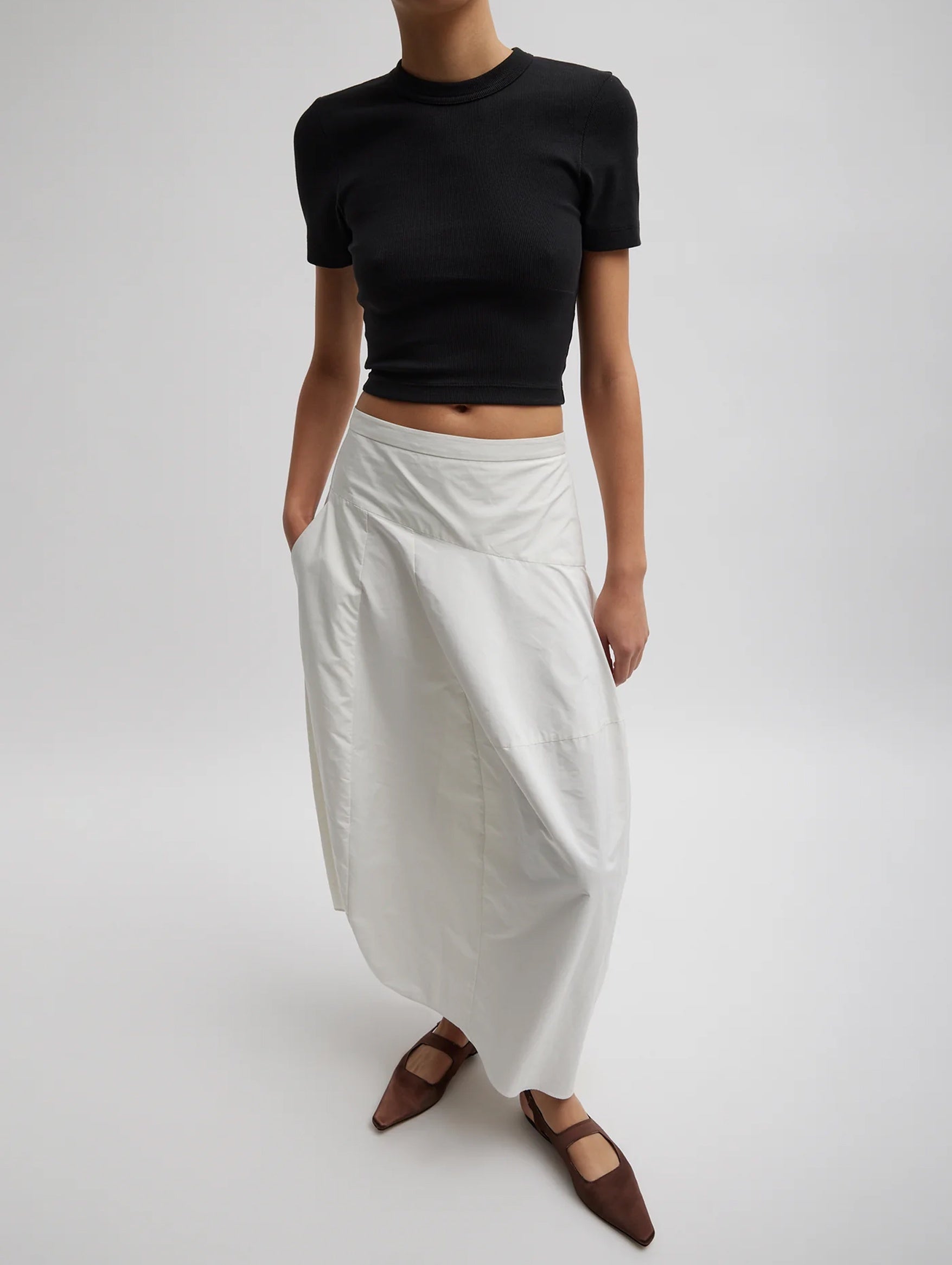 Nylon Asymmetrical Balloon Skirt in White