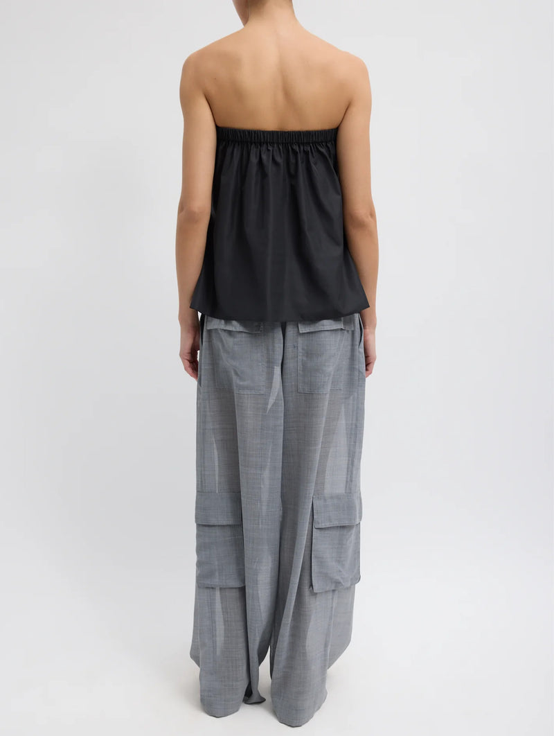 Italian Sporty Nylon Strapless Top in Black