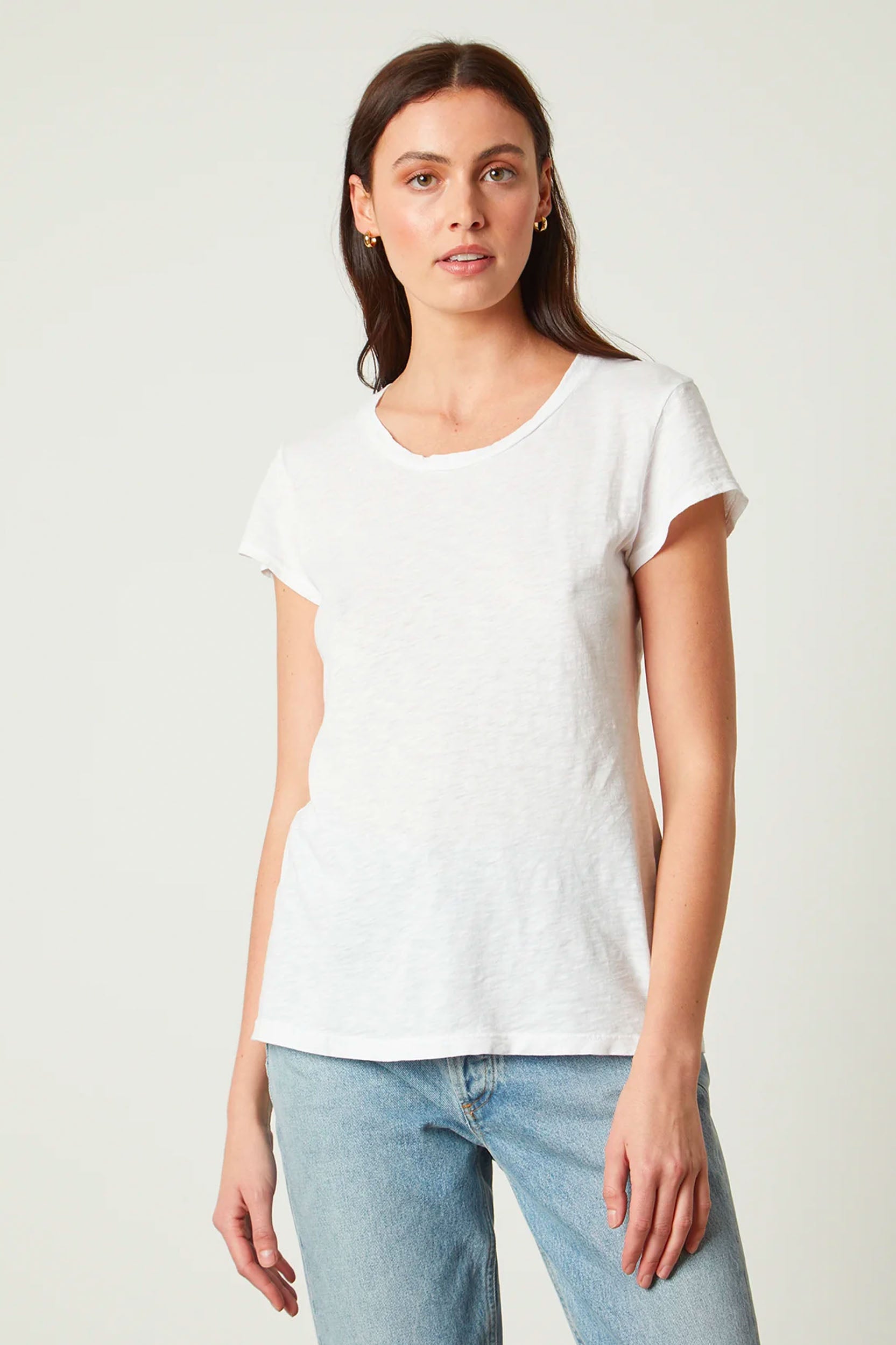 Odelia Cotton Slub Crew Neck Tee in White