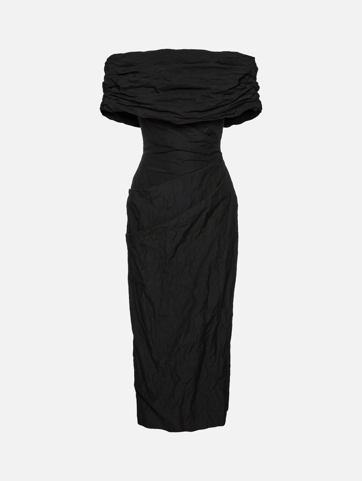 Off-Shoulder Draped Midi Dress In Black