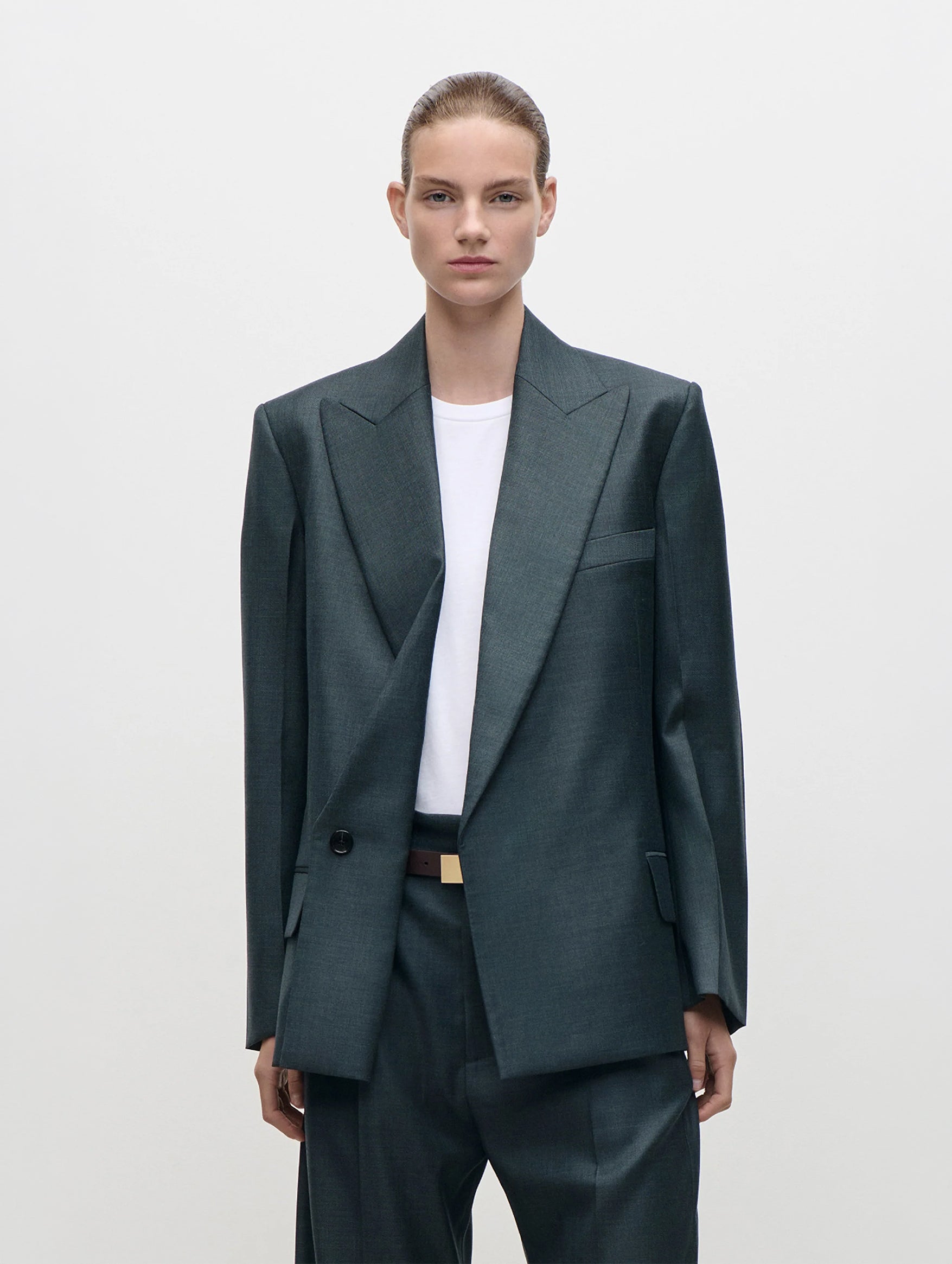 Olie Sculptural Layered Jacket in Dark Teal