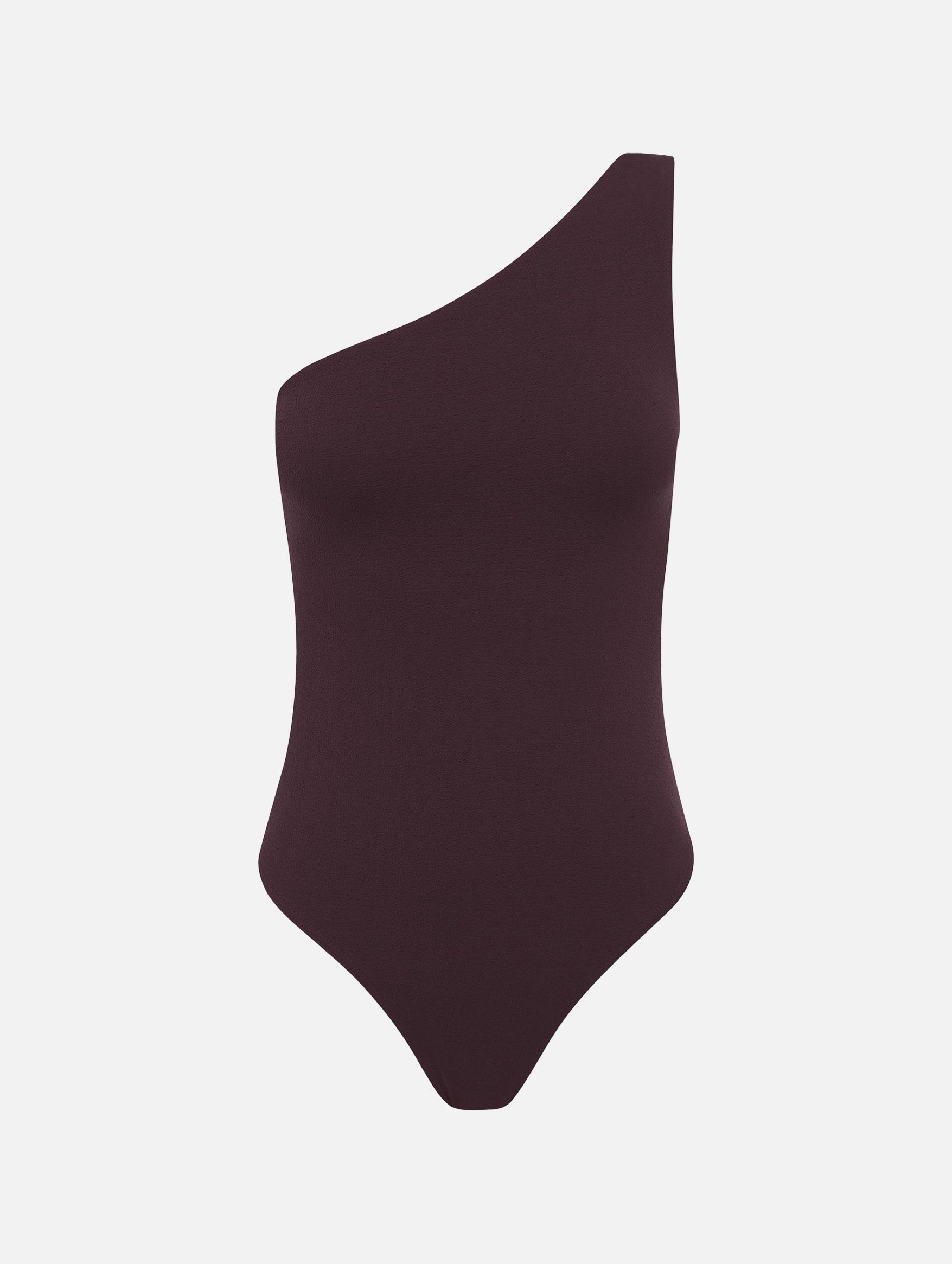Asymmetric Maillot in Aubergine Crinkle
