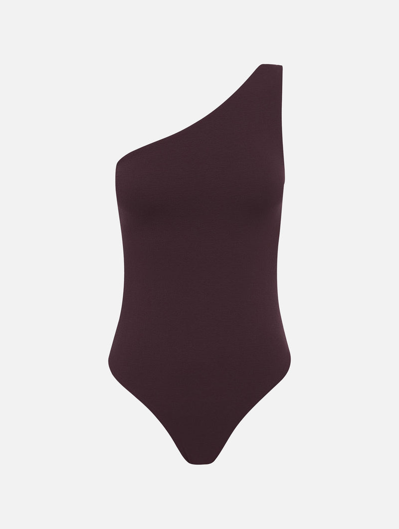 Asymmetric Maillot in Aubergine Crinkle