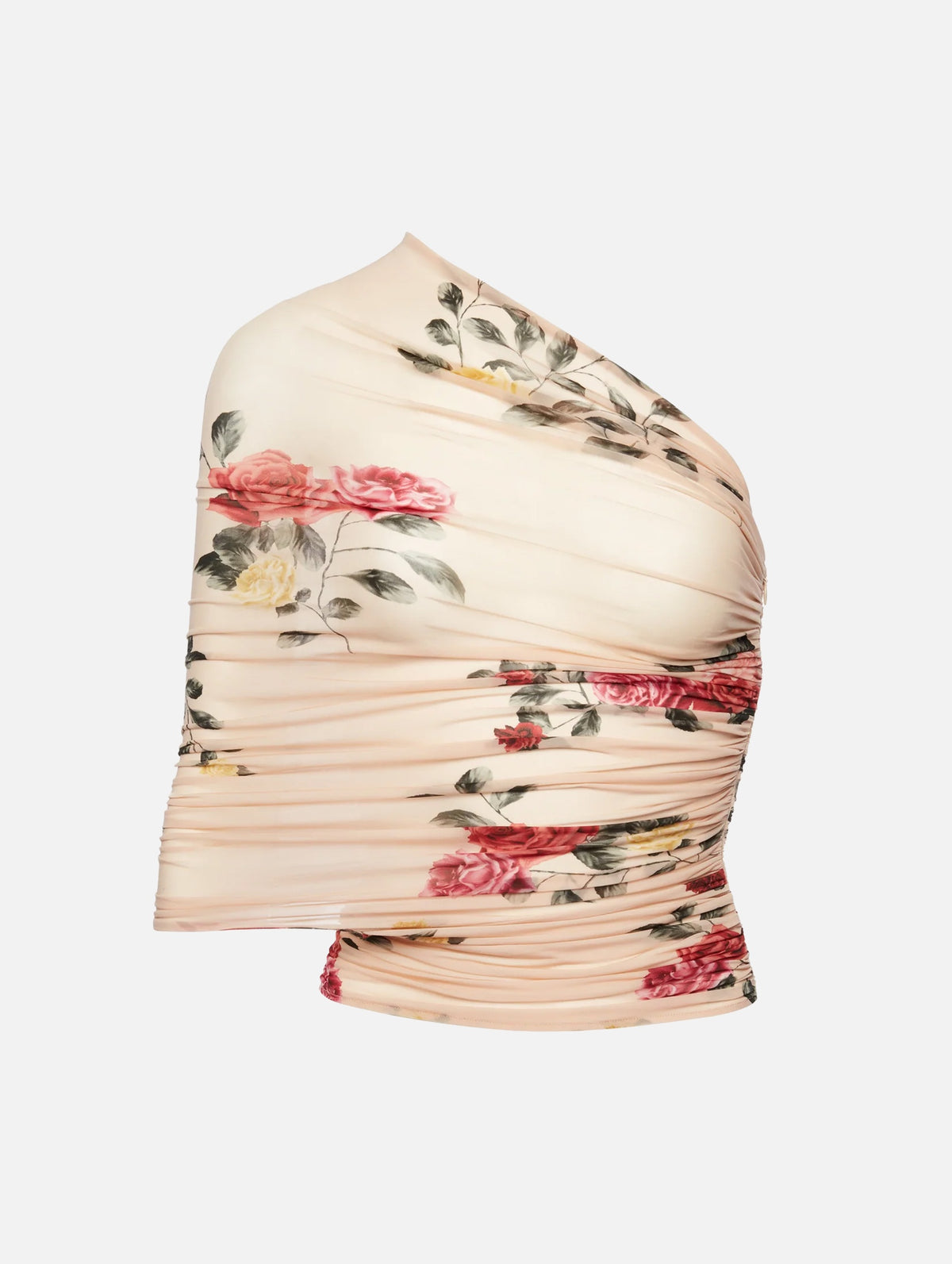 One-shoulder Wrap Top in Beige Print