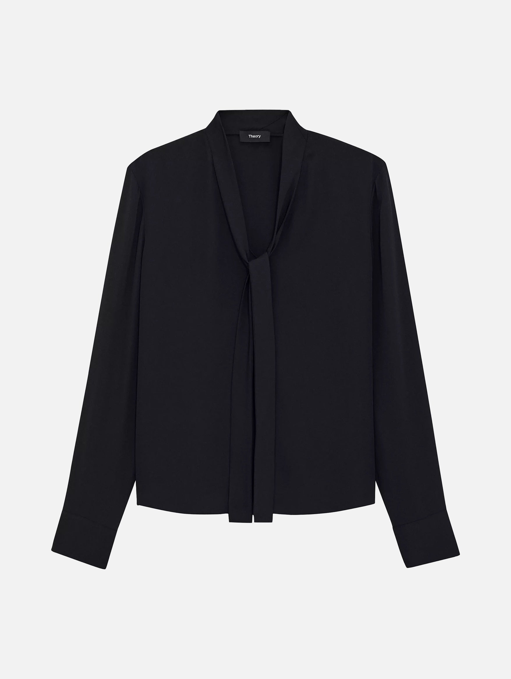 Open Tie Neck Silk  Blouse in Black